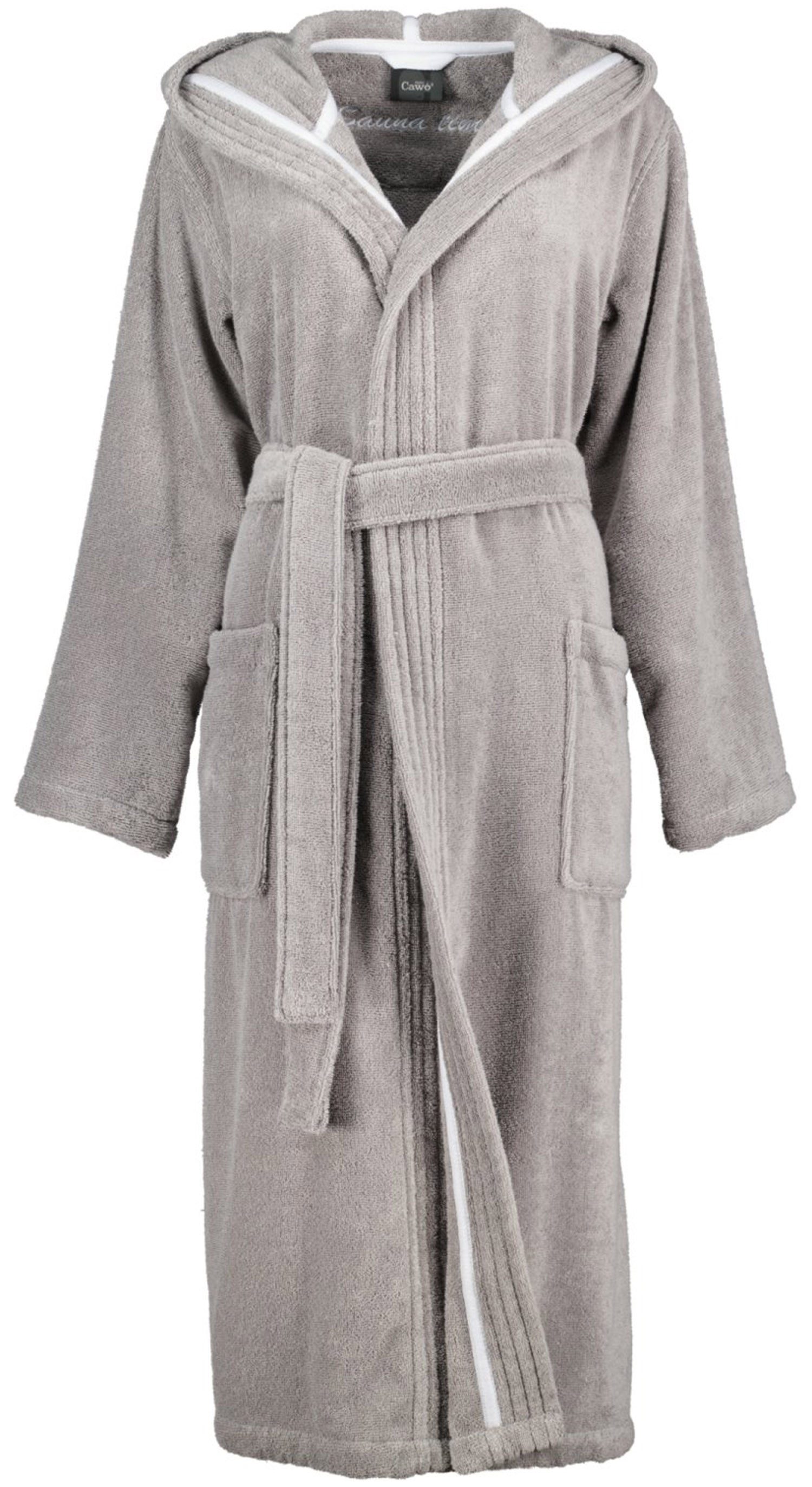 Cawö Damenbademantel Cawö Damen Bademantel, Wadenlang, Baumwolle, Kapuze, Gürtel, Baumwolle