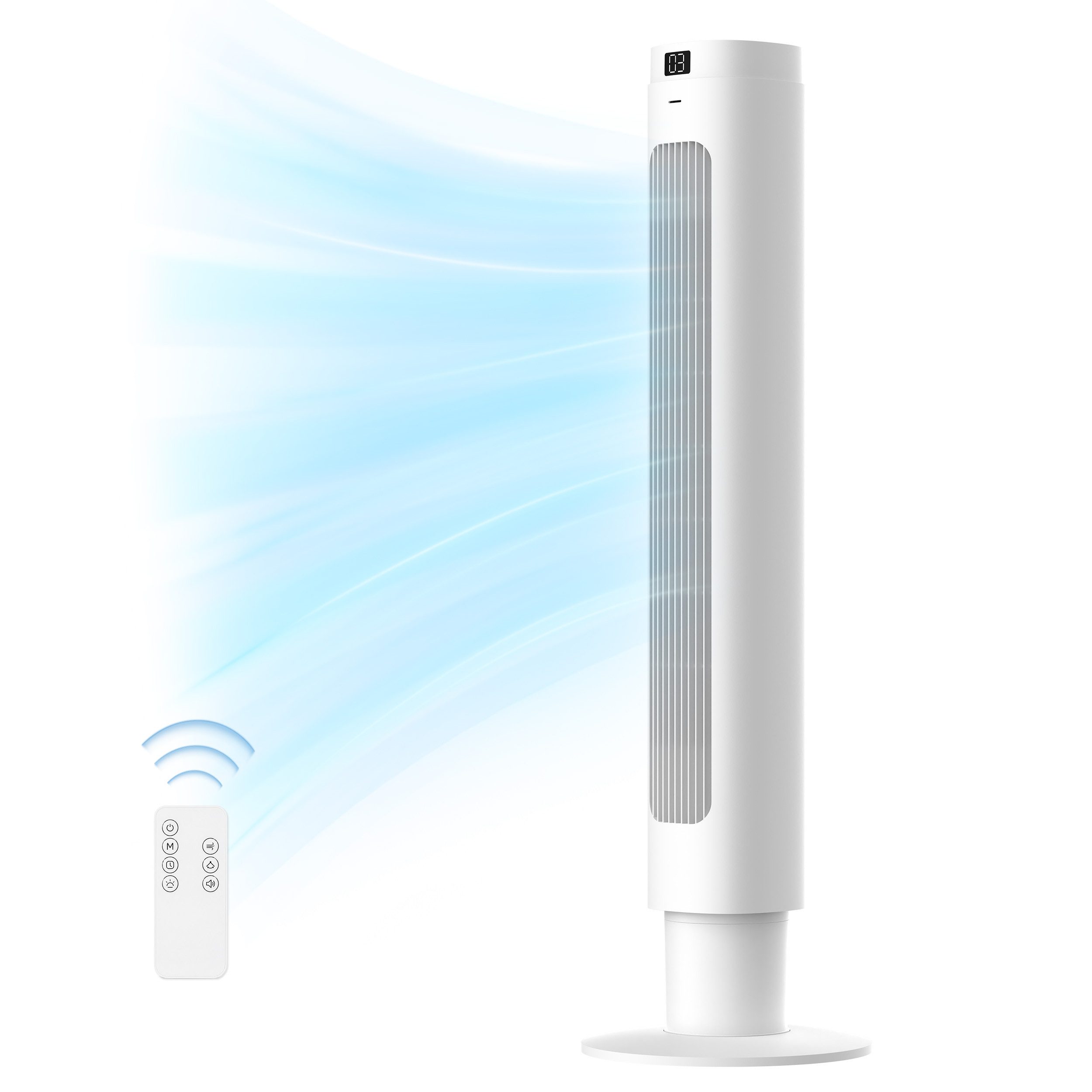 Vankel Turmventilator 90 cm mit Fernbedienung, 90° Oszillation, LED-Display & 9h-Timer, Kompakter Ventilator mit 3 Modi, 4 Stufen und Raumtemperaturanzeige