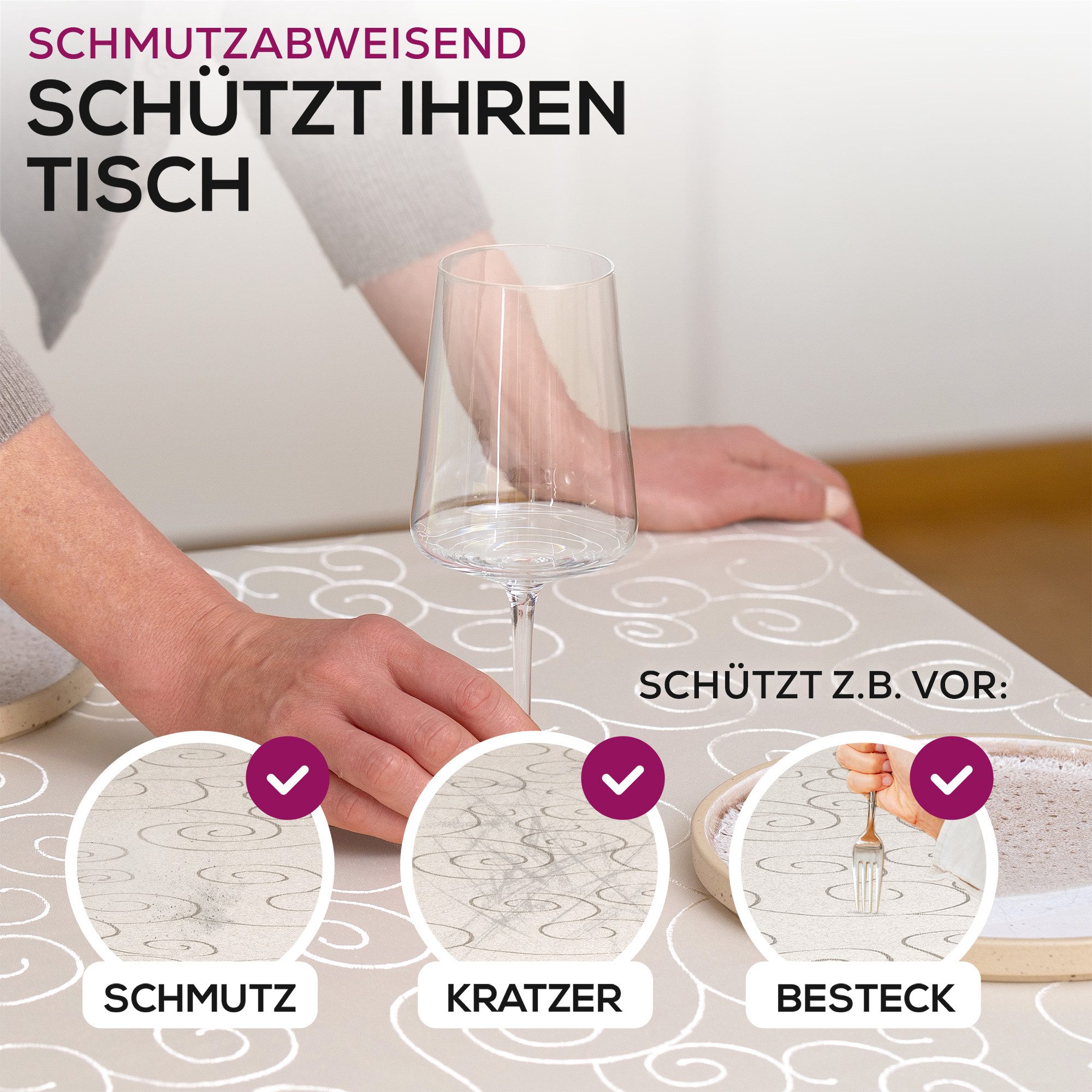 Beautex Tischdecke Damast Ornamente bügelfrei fleckenabweisend pflegeleichte Tischwäsche (1-tlg), Lotuseffekt, Formstabil, Strapazierfähig, Eleganter Glanz, Knitterarm
