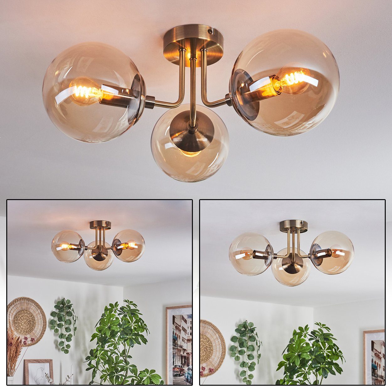hofstein Deckenleuchte Deckenlampe aus Metall/Glas in günstig online kaufen
