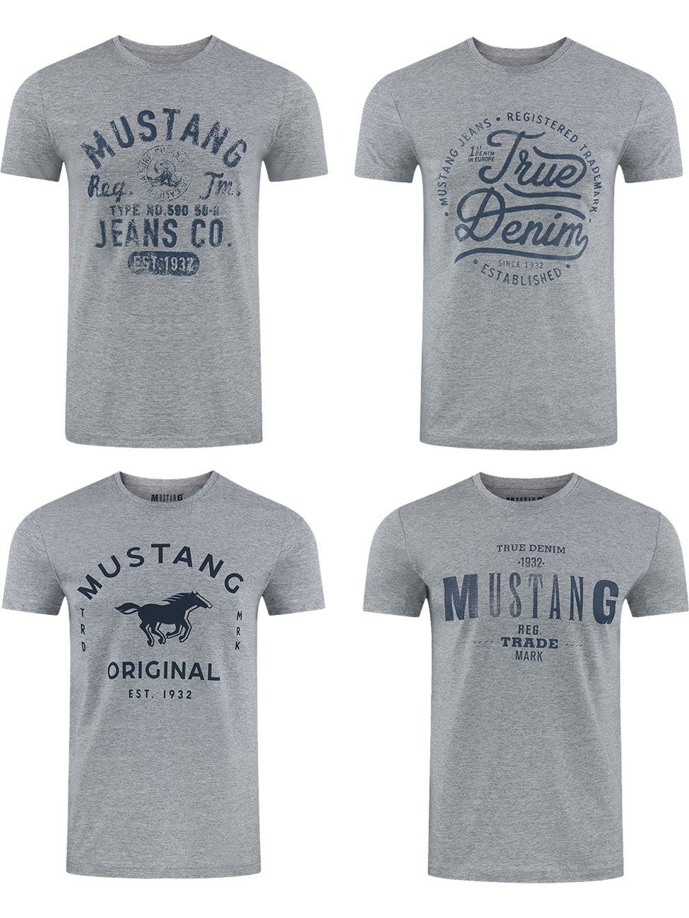 MUSTANG T-Shirt Herren Printshirt Alex C Basic Print Regular Fit (4-tlg) Kurzarm Tee Shirt mit Rundhalsausschnitt aus 100% Baumwolle Farbmix (P18)