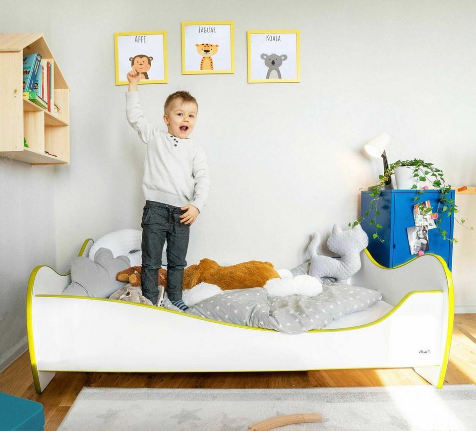 Alcube Kinderbett »SWING I Liegefläche 80×160 cm«, inklusive Matratze Rausfallschutz und Lattenrost aus schönem massivem Kiefernholz und MDF, in…