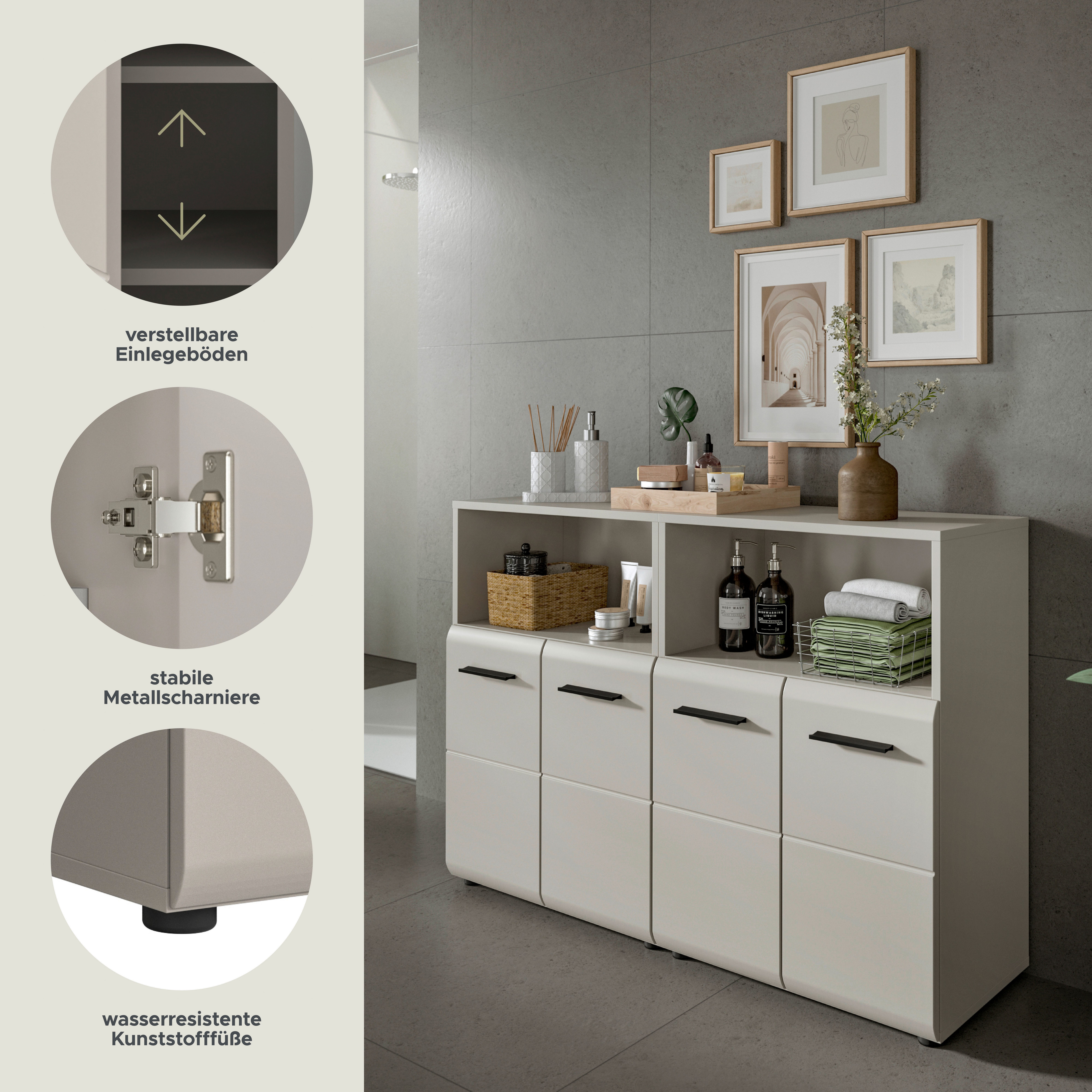 welltime Badmöbel-Set FLORENZ, 2-teilige Badkombination, hochwertige MDF-Front, (Set, 2-St., 2-teiliges Set bestehend aus: 2 Midischrank breit), Bad-Kombination, Bad-Möbel, Badezimmer, Kombination, Kombi