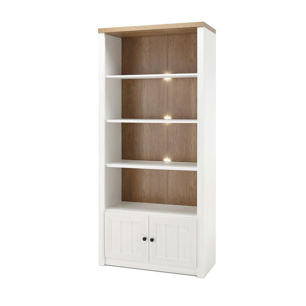 Lomadox Regal PISA-61, Pinie weiß und Eiche hell mit LED 90/198/43 cm