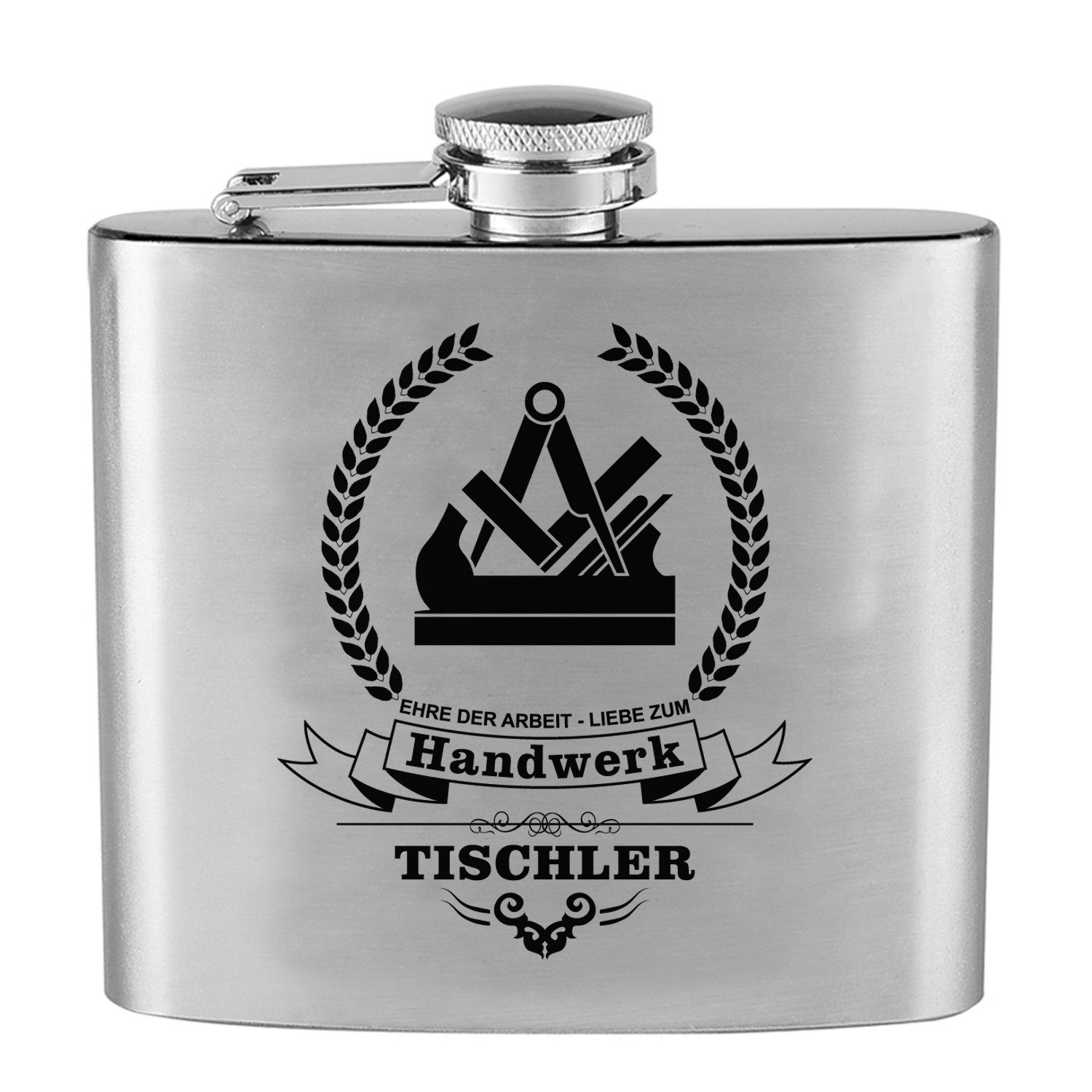 Lasernauten Flachmann Edelstahl Flachmann 170 ml mit Gravur Tischler Handwerk Zunft Zünfte, Edelstahl