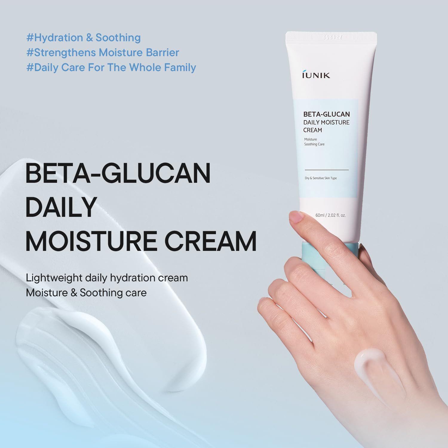 iUnik Tagescreme Beta-Glucan Daily Moisture Cream 60ml – Feuchtigkeitscreme für trockene & sensible Haut mit Centella Asiatica, Niacinamide &, Red Fruits Complex – K-Beauty Gesichtspflege