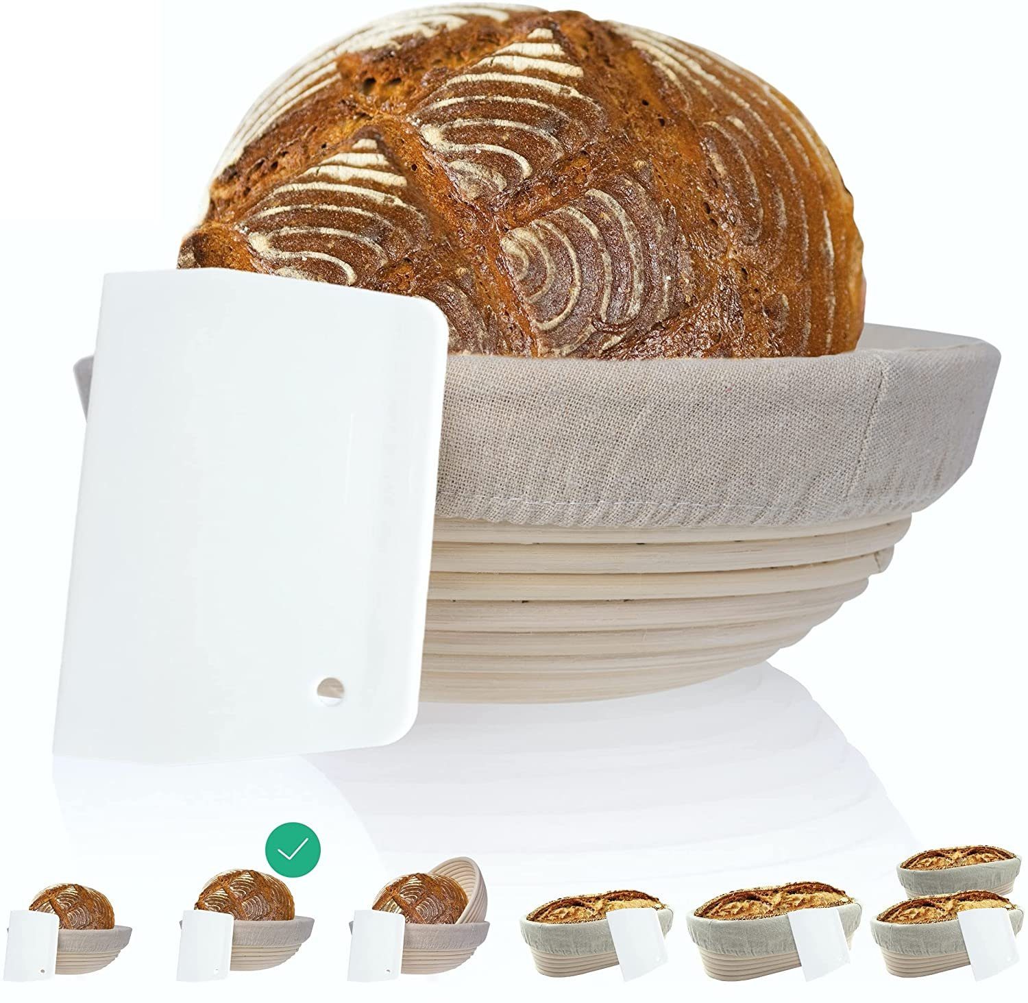 riijk Gärkorb Gärkörbchen inkl. gratis Teigschaber, (Peddigrohr Korb mit waschbarem Leineneinsatz), Brotkorb oder zum gären von Brot