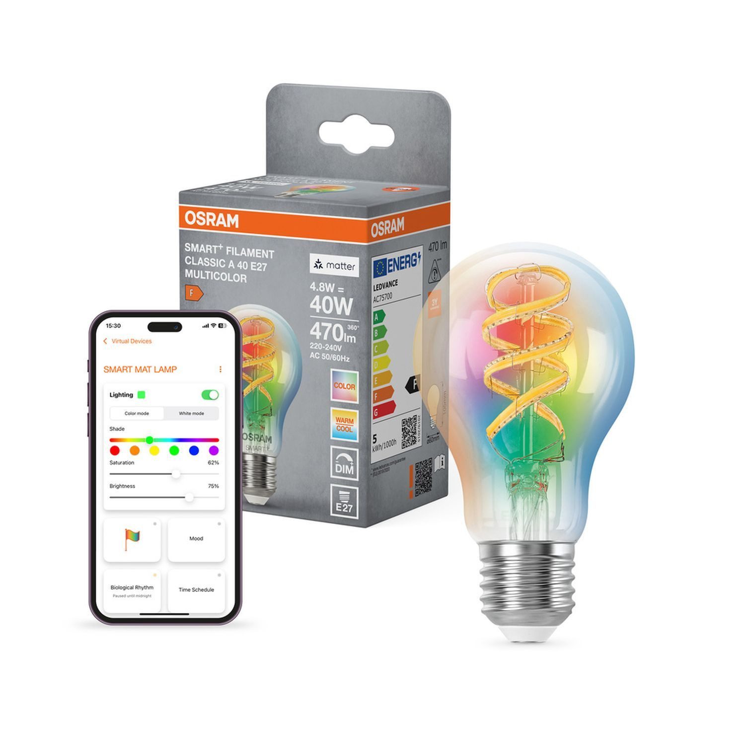 Licht-Erlebnisse LED-Leuchtmittel LAMP, E27, Smarte Lampe E27 RGB CCT 470 lm Ø 6 cm Farbwechsel dimmbar App