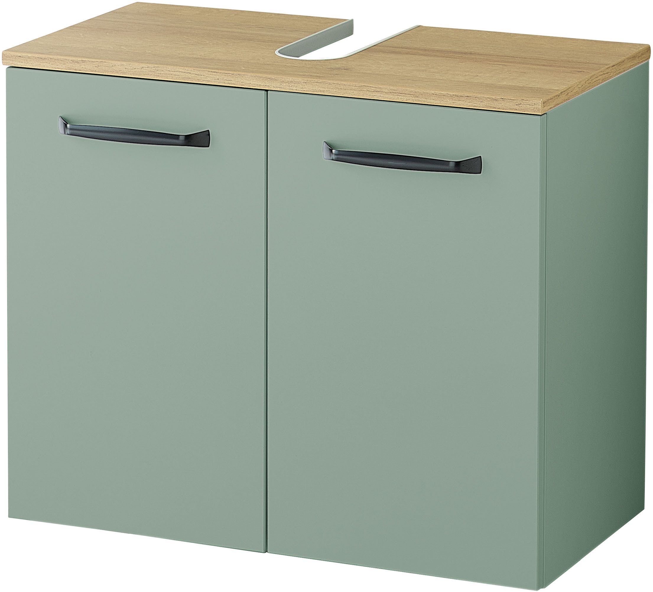 Saphir Waschbeckenunterschrank Quickset 500, 2 Türen, Siphonausschnitt Waschbeckenschrank inkl. Türdämpfer, Griffe in Schwarz