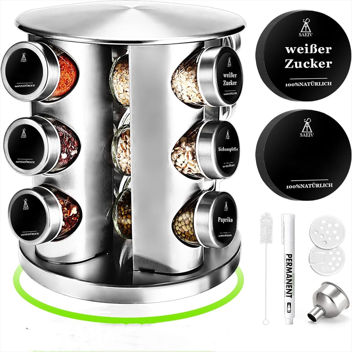 KingLux Gewürzregal 360° Rotation Dreifach Gewürzregal Stehend mit 12Stk Gewürzgläser, 1-tlg.