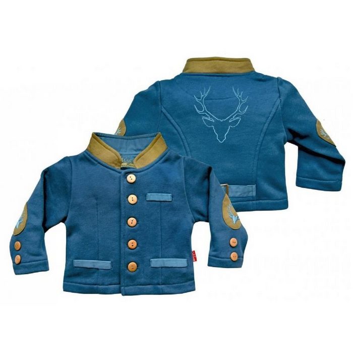 Mogo Trachtenjacke Baby Trachtenjanker Amadeo elastische Baumwollmischung Babyjacke im Trachtenlook blau mit braun abgesetzt bestickt