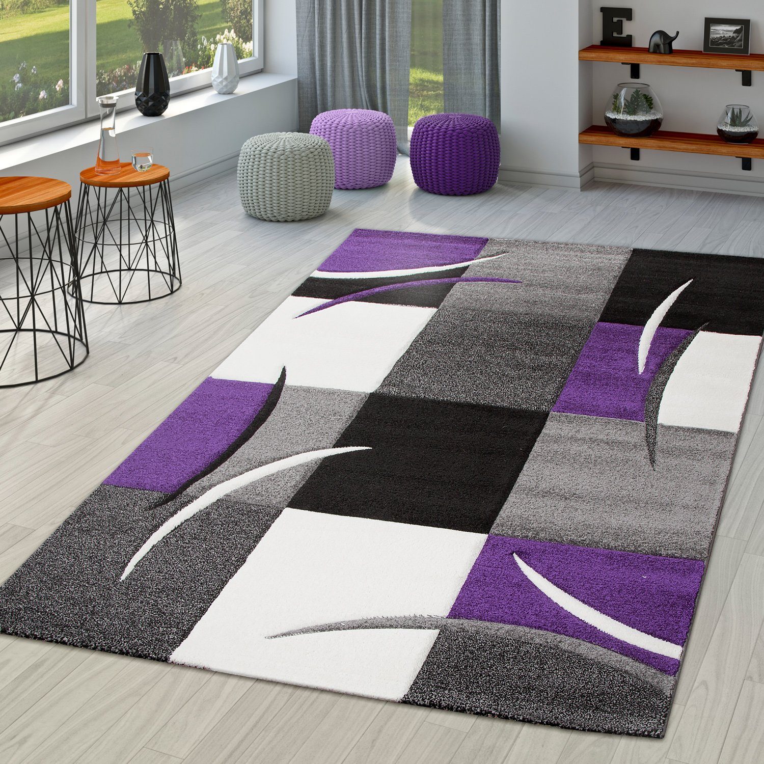 Teppich Wohnzimmer Teppich Moderner Kurzflor 3D rechteckig, Home, Höhe: mm TT 16 Optik, lila