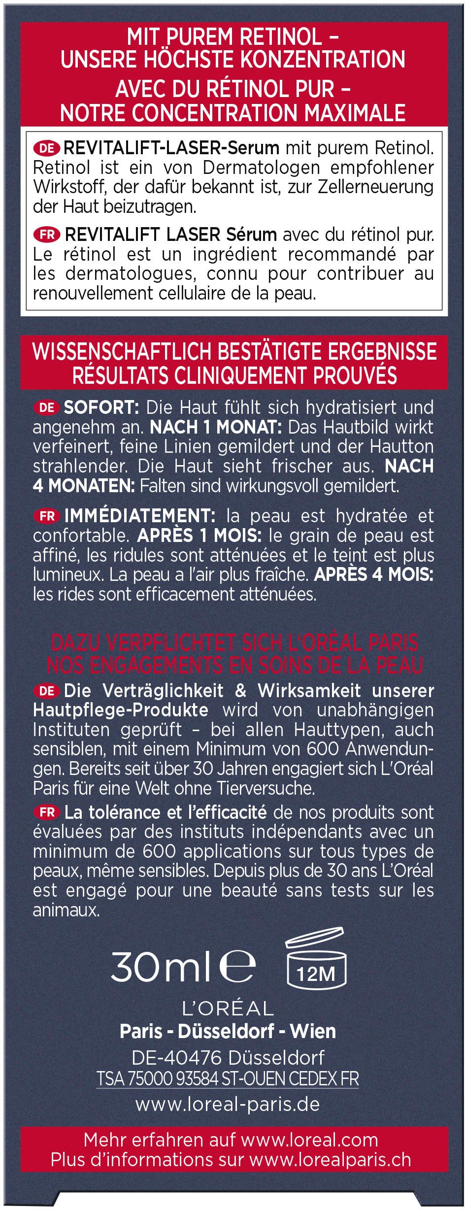 L'ORÉAL PARIS Gesichtsserum REVITALIFT LASER ANTI-FALTEN NACHT SERUM, mildert Falten, mit Retinol, mit Pipette