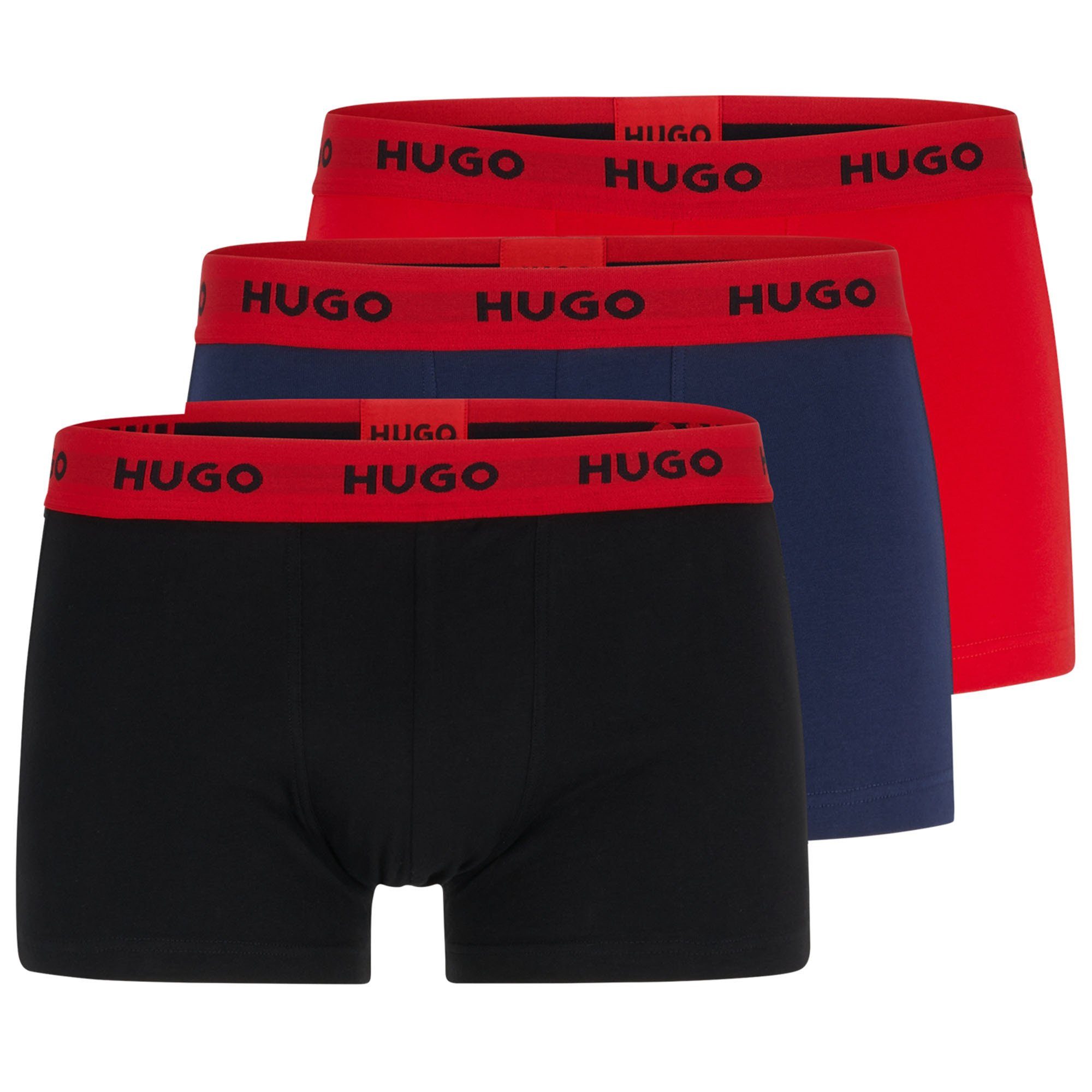 HUGO Boxer Herren Boxer Shorts, 3er Pack - Trunks Triplet Schwarz/Rot/Blau