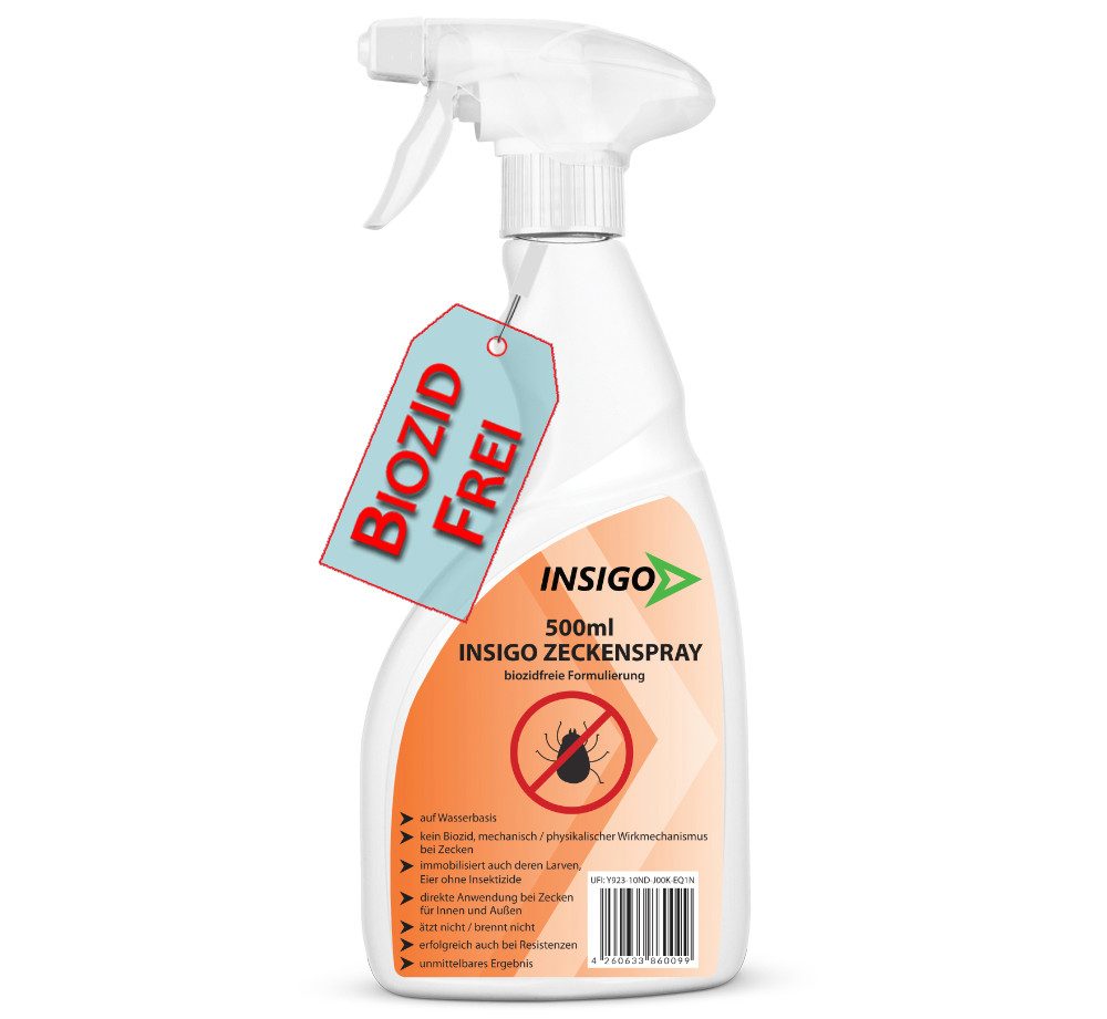 INSIGO Insektenspray INSIGO ZECKE, 0.5 l, biozidfreie Formel, auf Wasserbasis, geruchsarm, brennt / ätzt nicht