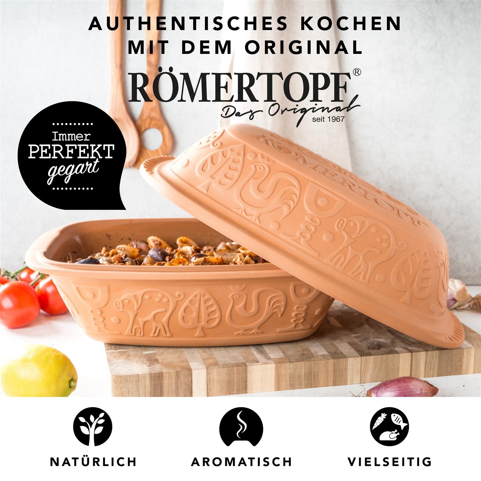 RÖMERTOPF Bräter KLASSIK Bräter, 4 Liter, Keramik, Terrakotta, Keramik (Set), antihaft