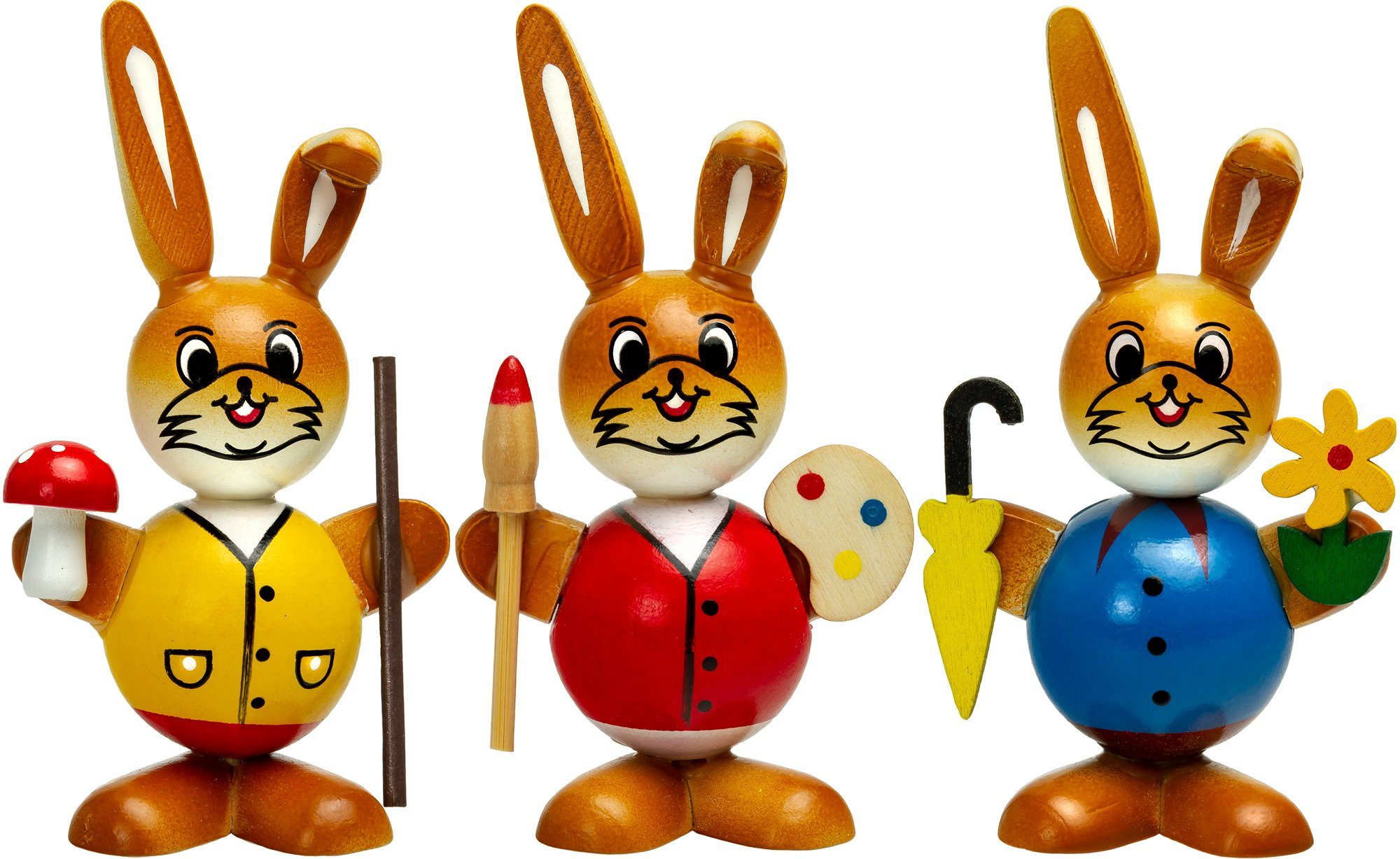 SIKORA Osterhase OD10 Figuren aus Holz als farbenfrohe Osterdeko 3er Set H: 9 cm