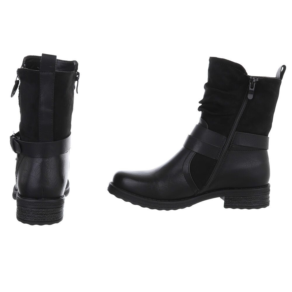 Ital-Design Stylischer Stretch-Stiefel mit Schnalle und Reißverschluss Stiefelette (90109995) Blockabsatz Western- & Bikerboots in Schwarz