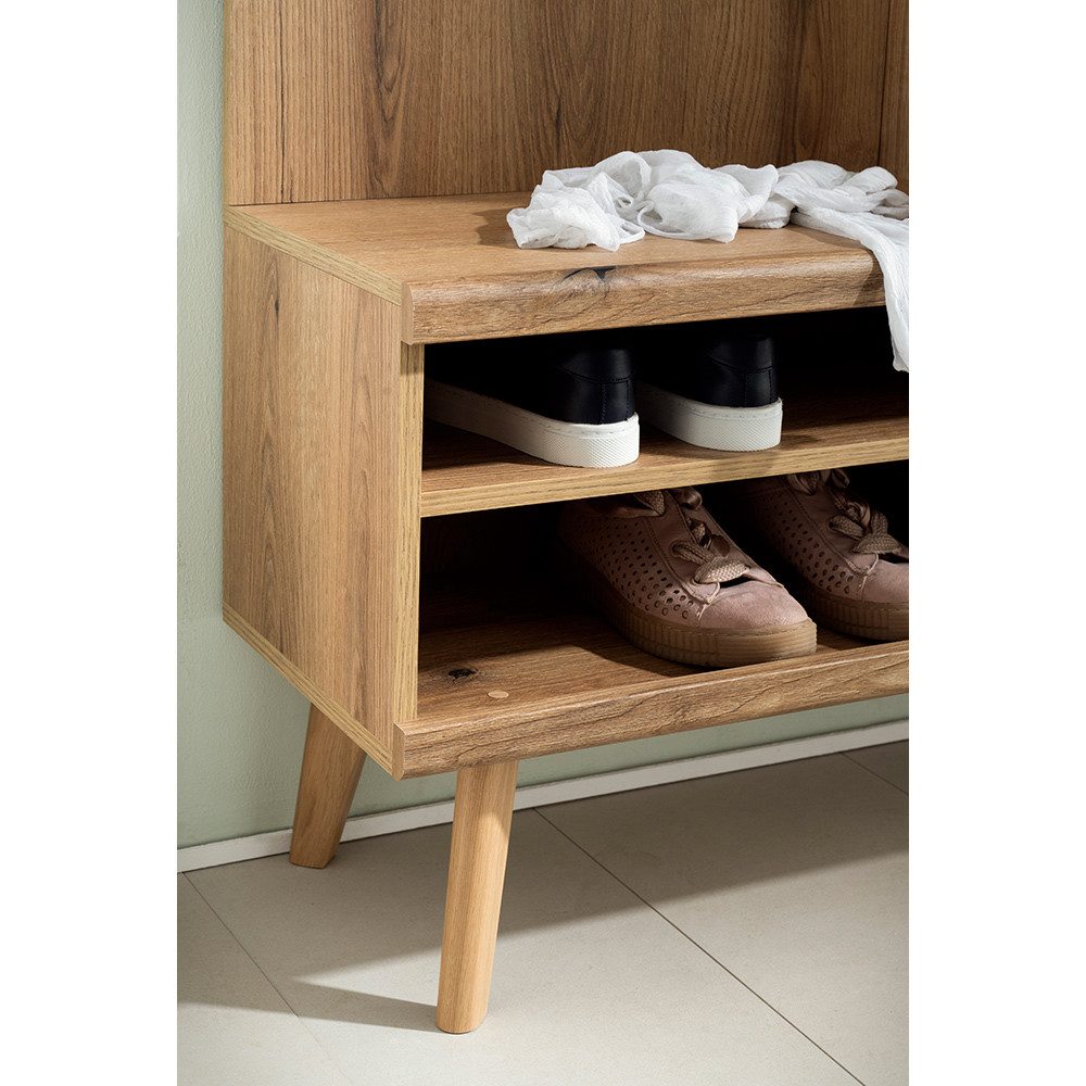 Lomadox Garderobe AVEZZANO-61 (Garderobe Sideboard Wandboard), Eiche Nb. mit grün, 2-teilig, Platz für 4 Paar Schuhe