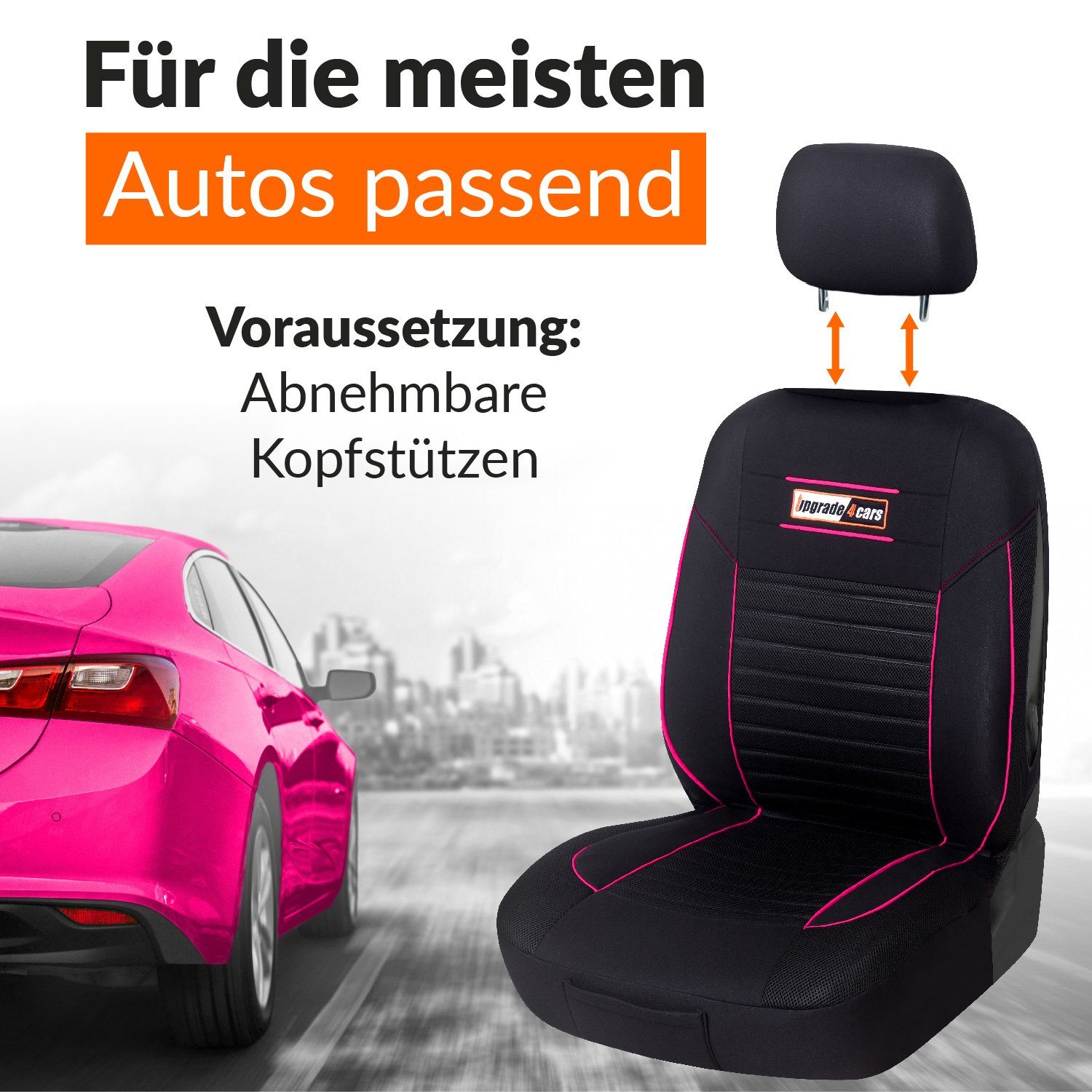 Autositzbezug Kopfstützenbezüge, Rücksitzbezüge 2 Linien-Design 5 Vordersitzbezüge, SportsLine, Pink Upgrade4cars 9-teiliges Set, Stilvolles und 2