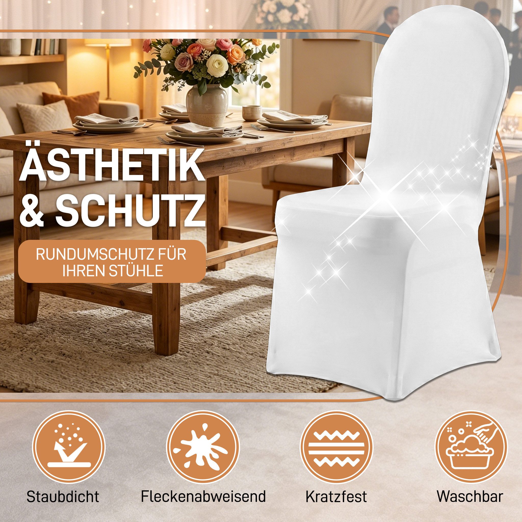 FIVMEN Stuhlhusse Stretch Stuhlhussen Universell Passform Modernes Design Weiß/Grau, Stuhlbezug für Hochzeit Taufe Geburtstagsfeier Dekoration – Bild 5 von 5
