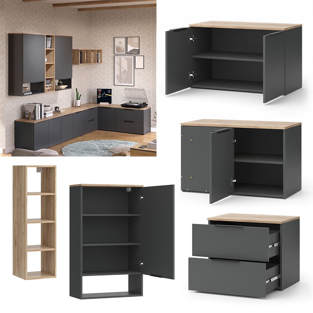 Vicco Wohnwand Wido, Anthrazit/Sonoma, 9 Teile günstig online kaufen