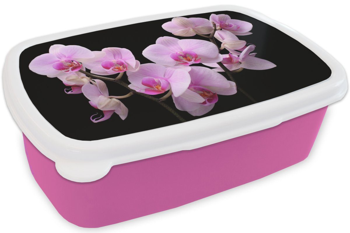 MuchoWow Lunchbox Orchidee - Kinder, für Flora, Blumen Kunststoff, - - Mädchen, Erwachsene, (2-tlg), Brotdose Snackbox, Rosa Brotbox Kunststoff