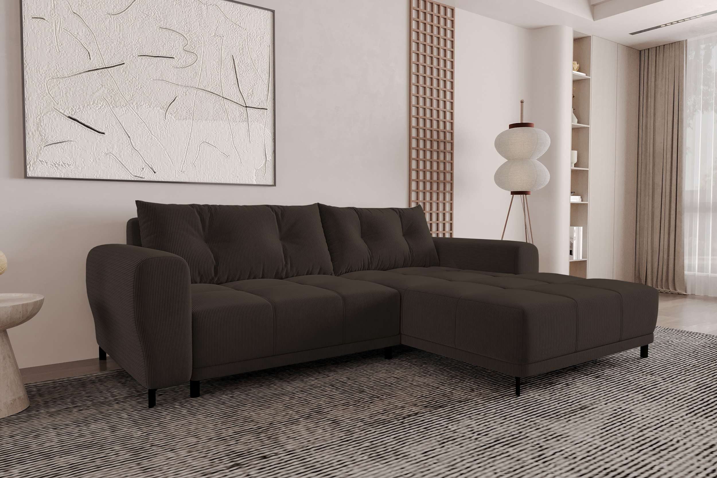 99rooms Ecksofa Massimo, Sofa L-Form, Eckcouch, mit Schlaffunktion,Rundumbezug, in Cordstoff POSO