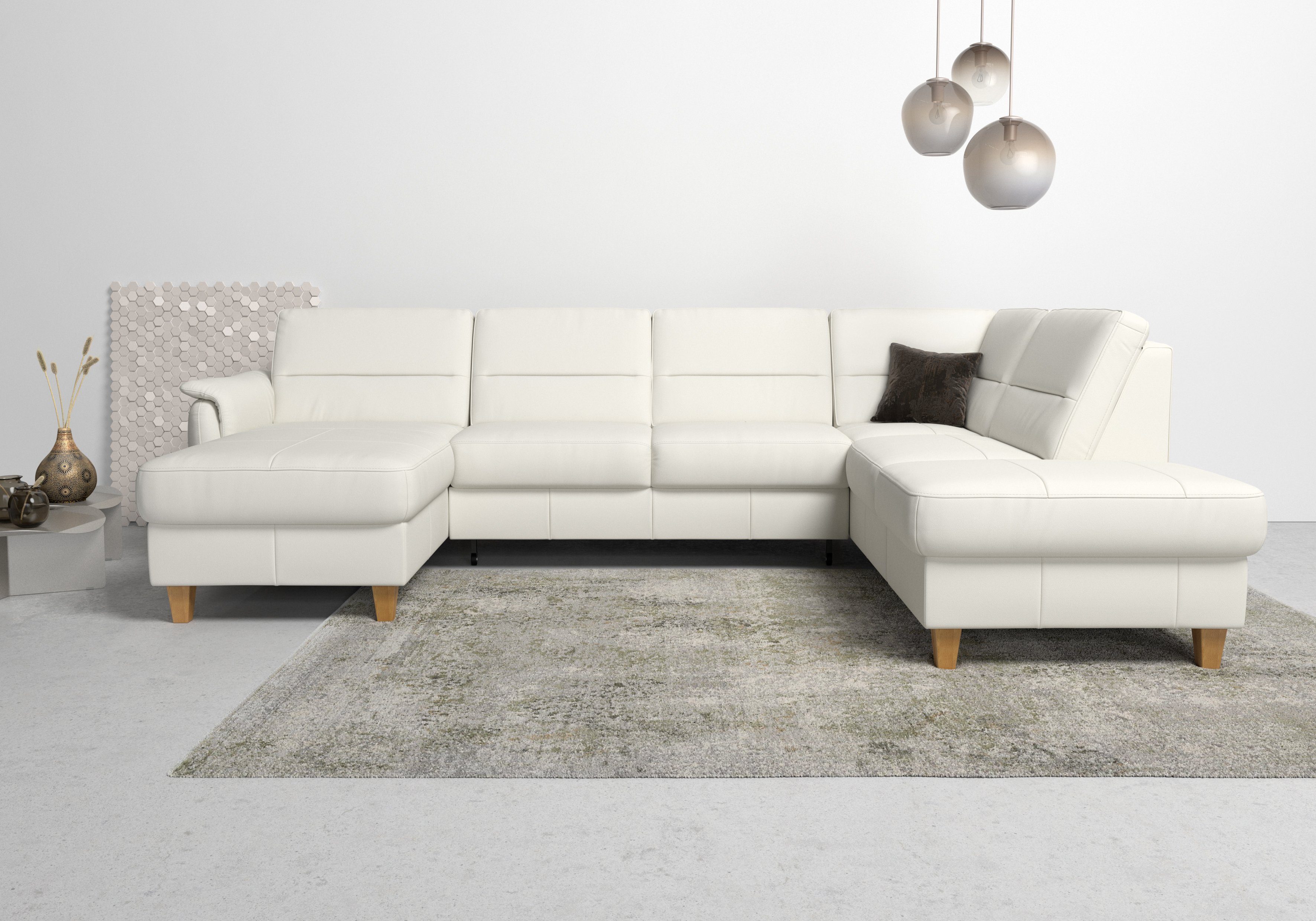 Home affaire Wohnlandschaft Palmera U-Form, B: 308 cm, große Stoff + Leder Auswahl, mit Schlaffunktion & Bettkasten, Federkern, XXL-Wohnlandschaft