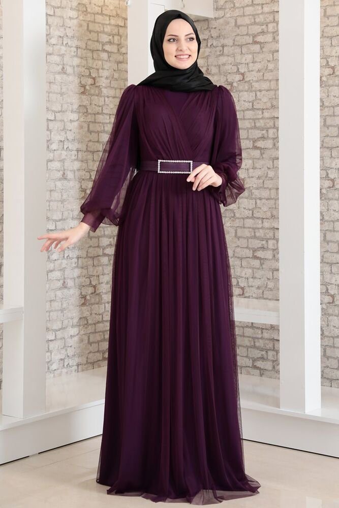 fashionshowcase Maxikleid Damen Kleid aus Tüll - Abiye Abaya - Modest Fashi günstig online kaufen