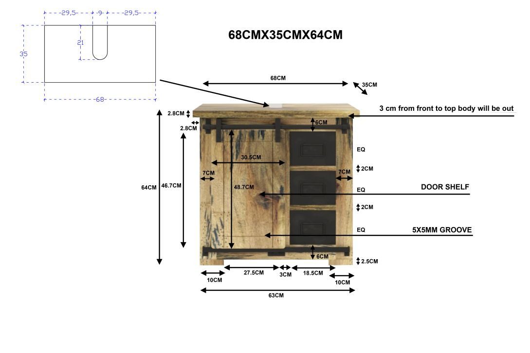 Main Möbel Waschbeckenunterschrank Waschbeckenunterschrank 68x64cm 'Railroad' Mango & Eisen Used Look-d.h. mit Gebrauchsspuren-jedes Teil ein Unikat – Bild 5 von 5