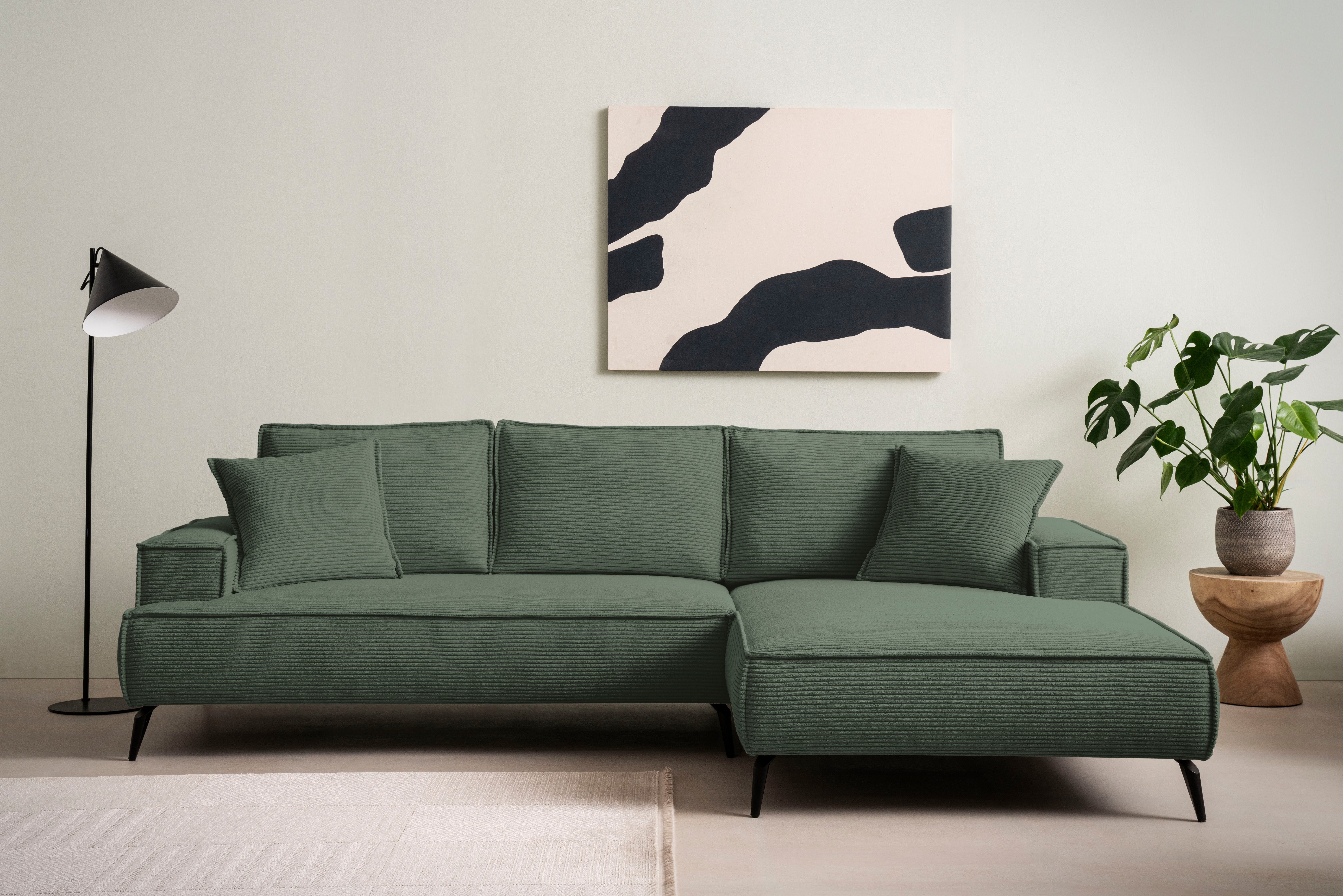 OTTO home Ecksofa TVINNU Cord, L-Form, Breite 275 cm, wahlweise Recamiere rechts/links, schwarze Füße, bequemer Sitzkomfort