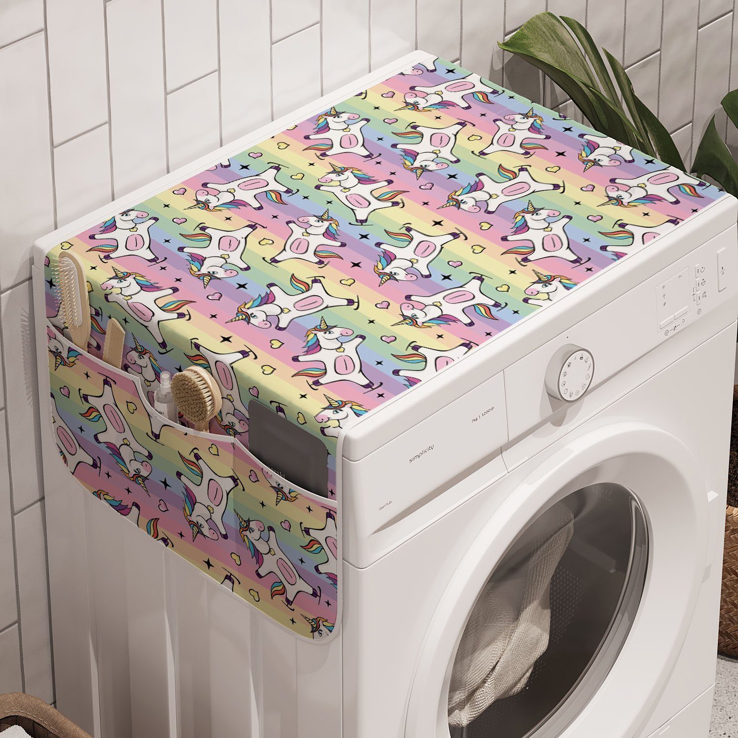 Trockner, Unicorn Waschmaschine und Ice Anti-Rutsch-Stoffabdeckung Badorganizer Abakuhaus Regenbogen Skater für