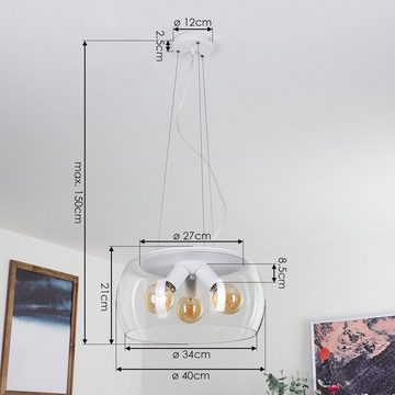 hofstein Hängeleuchte »Tiago« runde Pendellampe aus Metall in weiß, ohne Leuchtmittel, Retro Look, mit transparenten Glasschirmen, 3xE27, Höhe max. 150cm