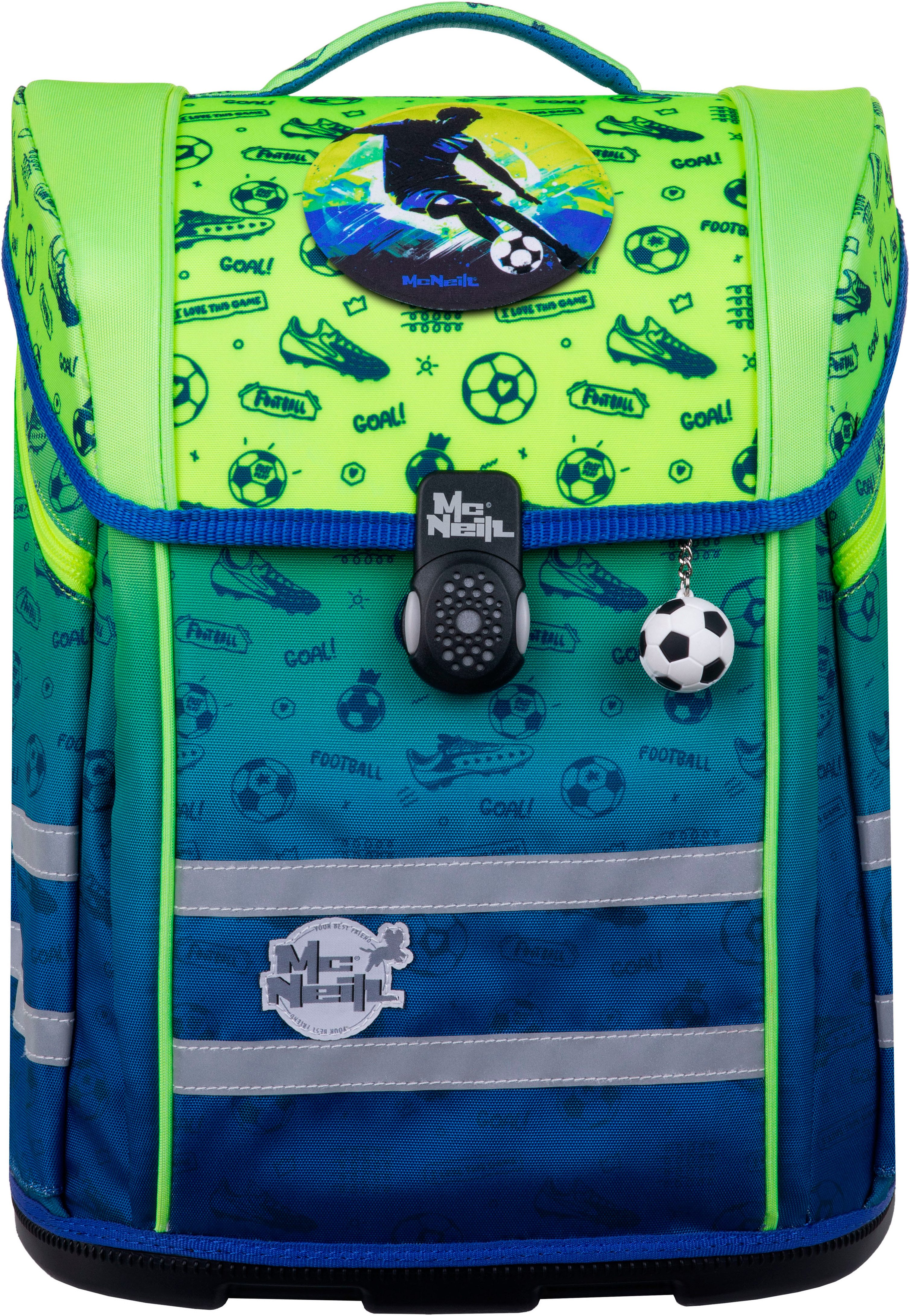 McNeill Schulranzen Perfecto, Football 2T (Set, 5-tlg), inkl. Federmäppchen, Turnbeutel, Schlamperrolle & Motivmagnet