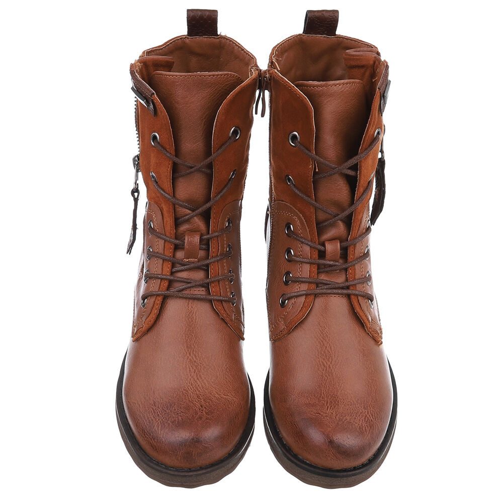Ital-Design Modischer Damenstiefel mit Schnürung und Reißverschluss Stiefelette (90169752) Blockabsatz Schnürstiefeletten in Camel – Bild 4 von 5