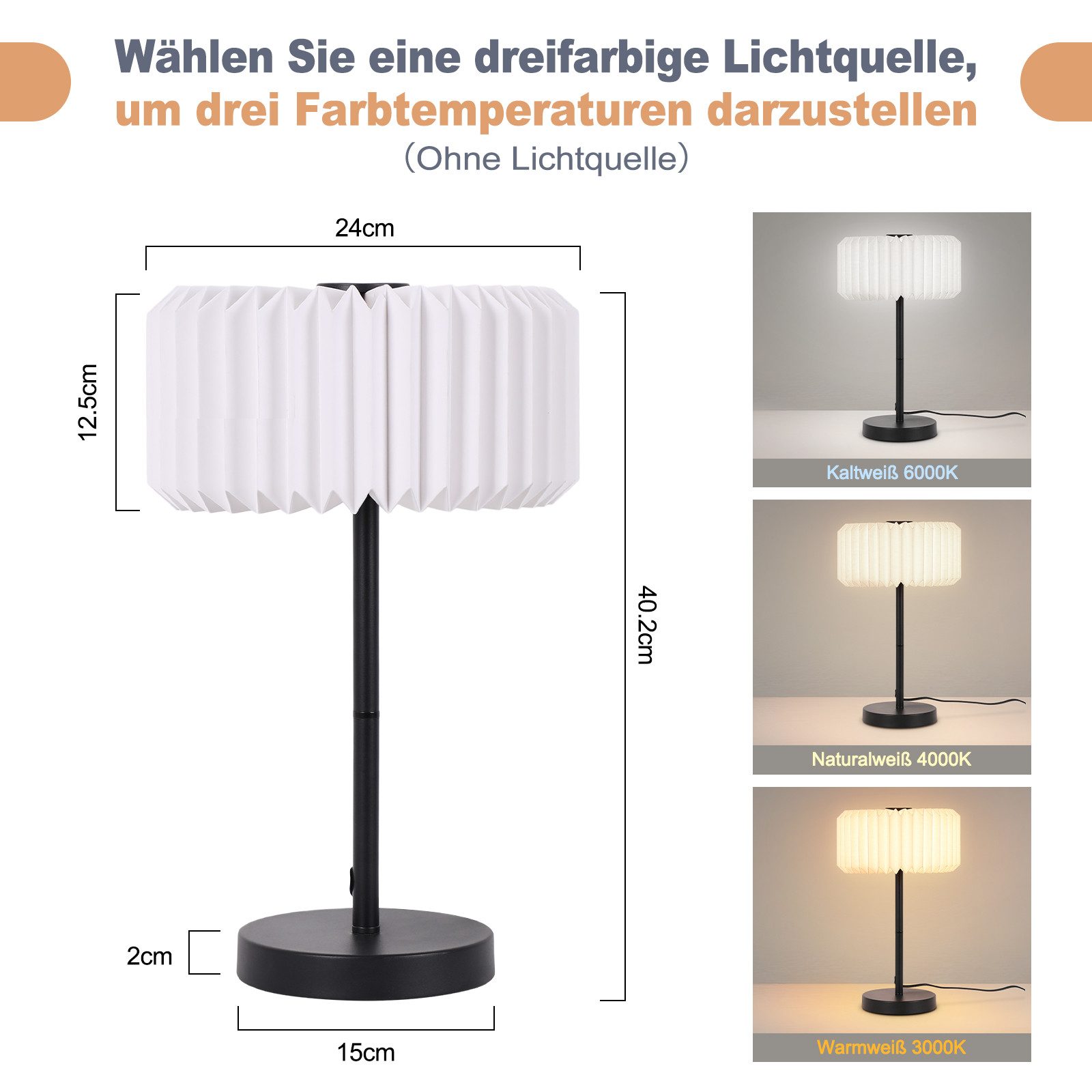ZMH Tischleuchte G9 Origami Papier Weiß, ohne Leuchtmittel, Nachttischlampe mit Metallfuß und Kabelschalter, max. 40 W – Bild 3 von 5