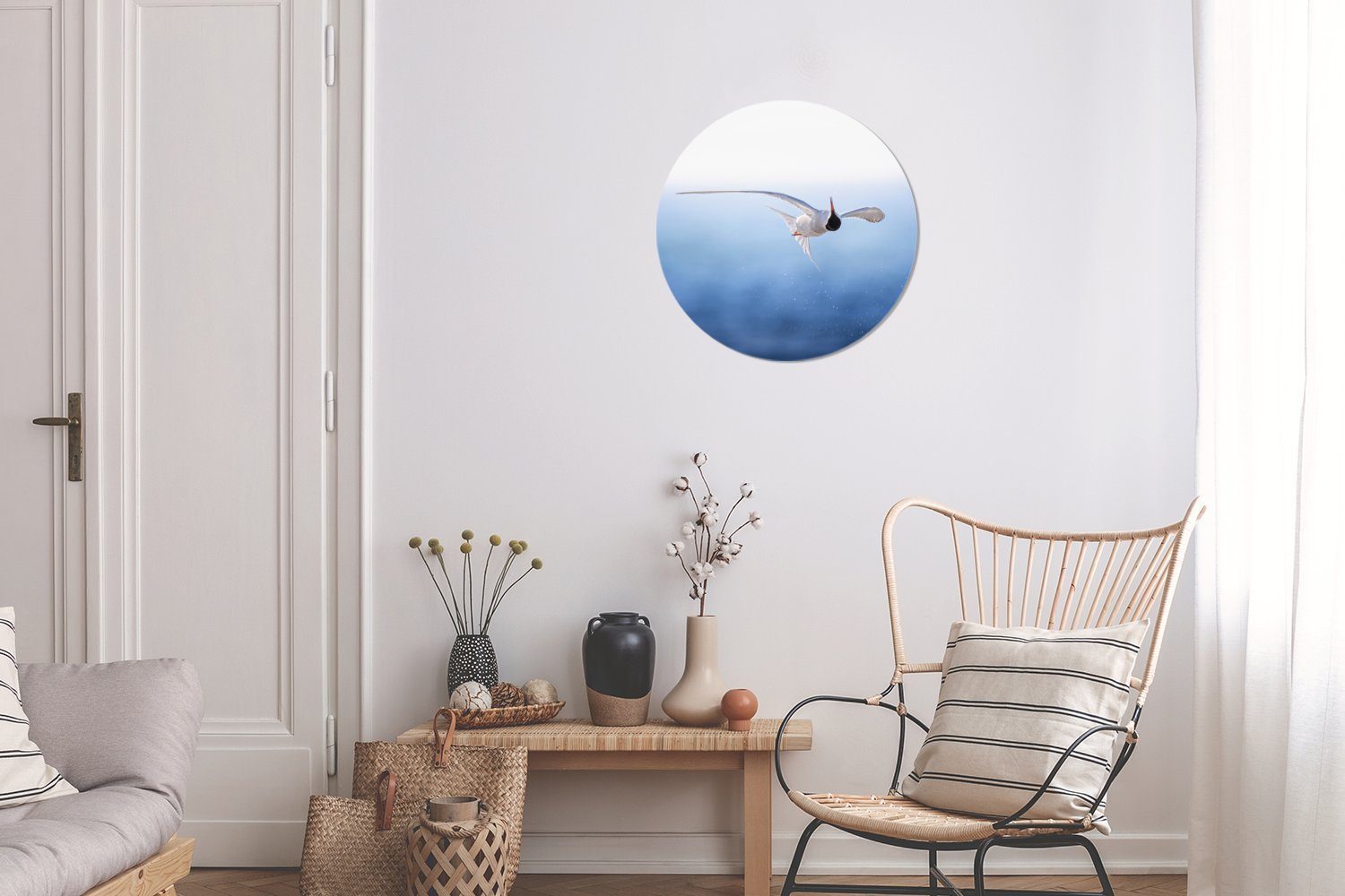 MuchoWow Gemälde 30x30 Meer, Wohnzimmer, St), - (1 Wanddekoration Blau Forex, Wandbild, Rundes Kreis - cm Vogel
