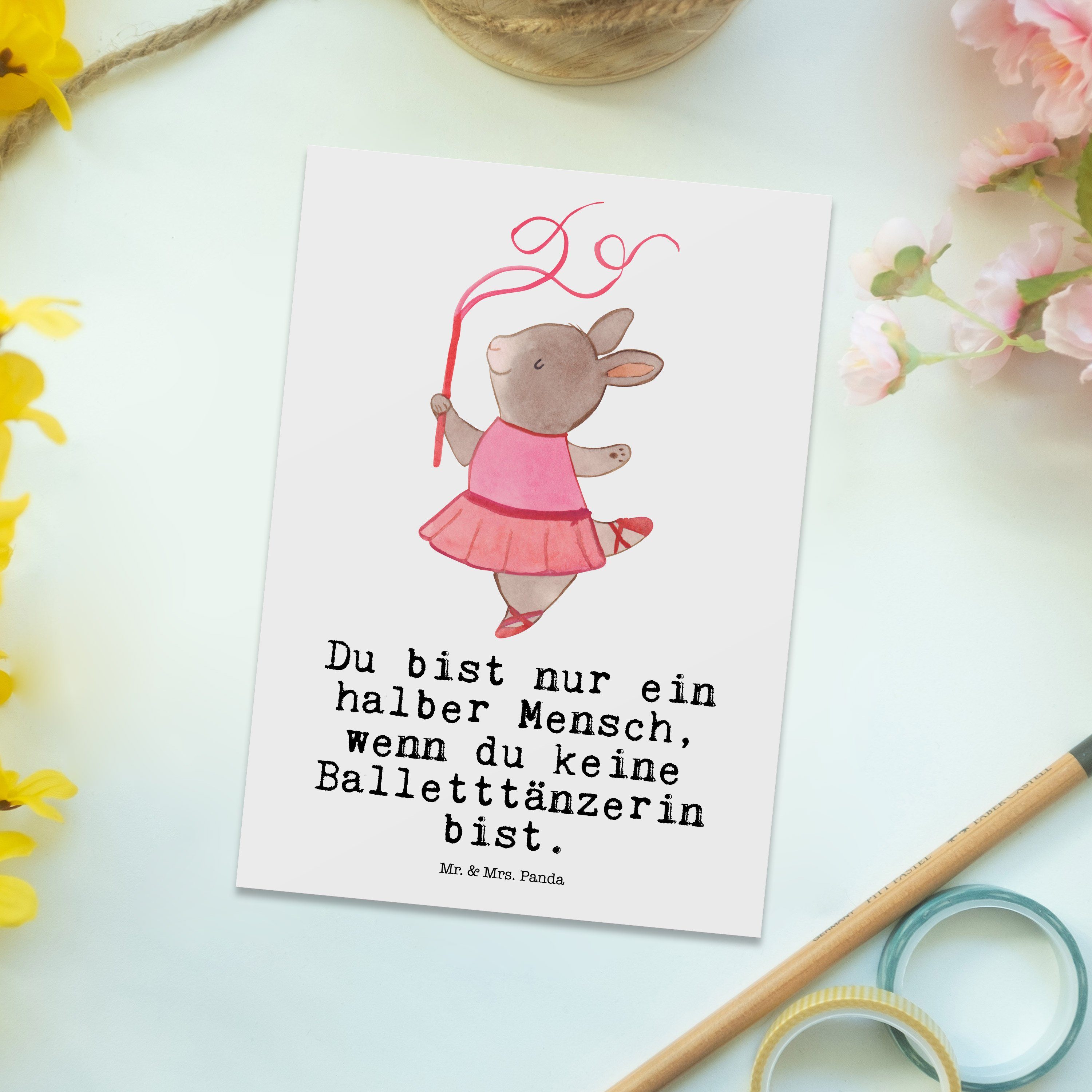 Mr. & - Mrs. mit Balletttänzerin Panda - Weiß Postkarte Herz Einlad Geschenk, Ballettunterricht