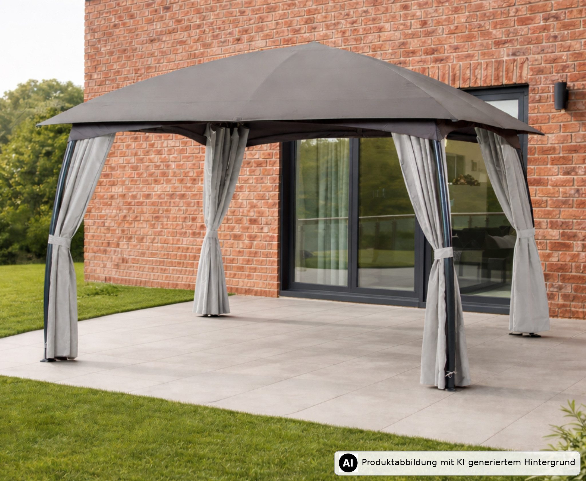 Leco Pavillon Gartenpavillon Überdachung Sonnendach MILENA 3,3x3,3 m anthrazit grau, mit 4 Seitenteilen, ca. B 330 x T 330 x H 268 cm