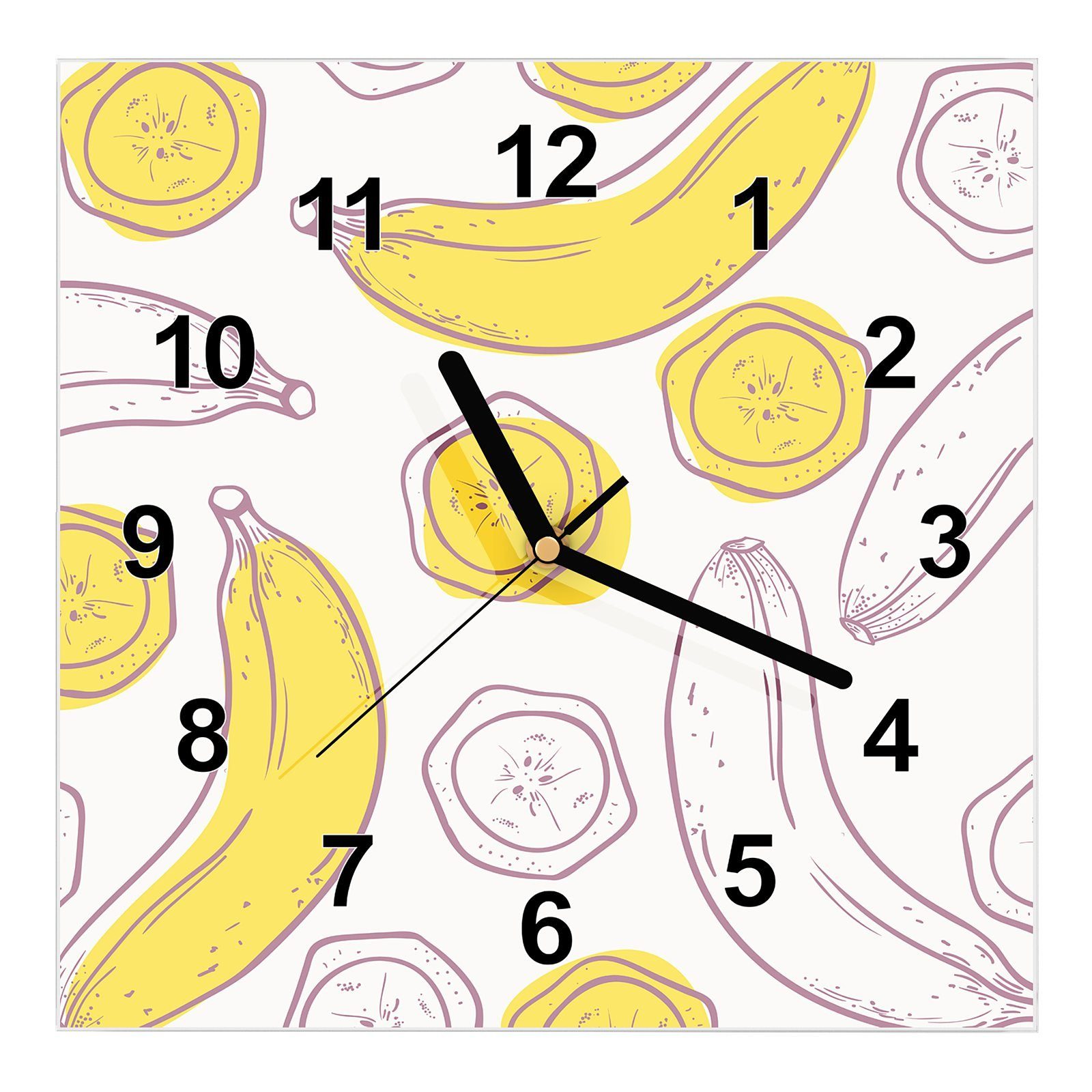 Primedeco Wanduhr Glasuhr Wanduhr Wandkunst Bananen Skizze x cm Größe 30 30 von mit Motiv