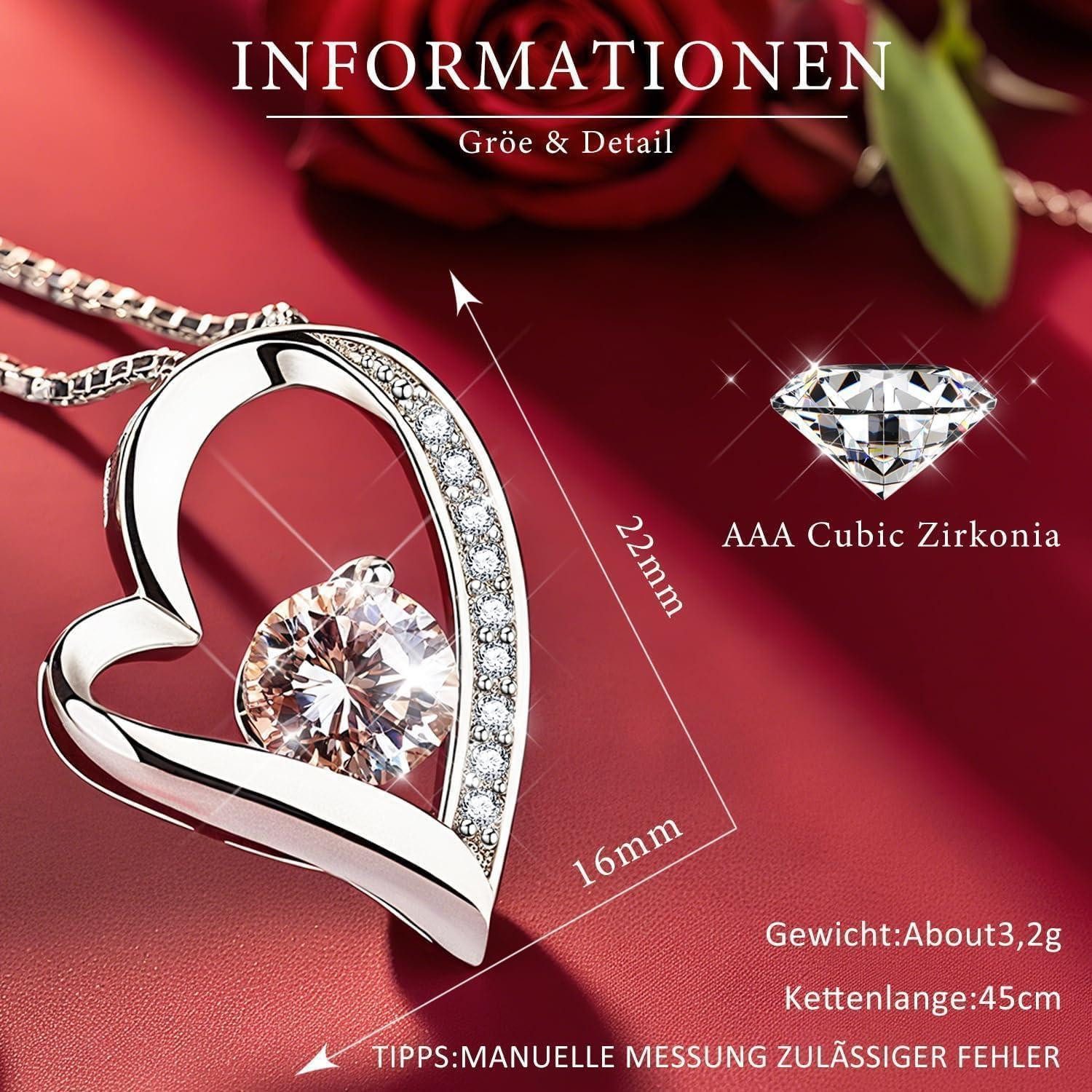 LuxusKollektion Geschenkbox Rote Eternal Rose Herz Damen Halskette 925 Silber Kette Ewige Rosen – Bild 4 von 5
