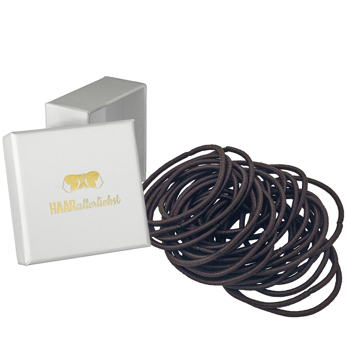 HAARallerliebst Haargummi Dünne Haargummis, 30-tlg., Farbe braun, 5cm Durchmesser