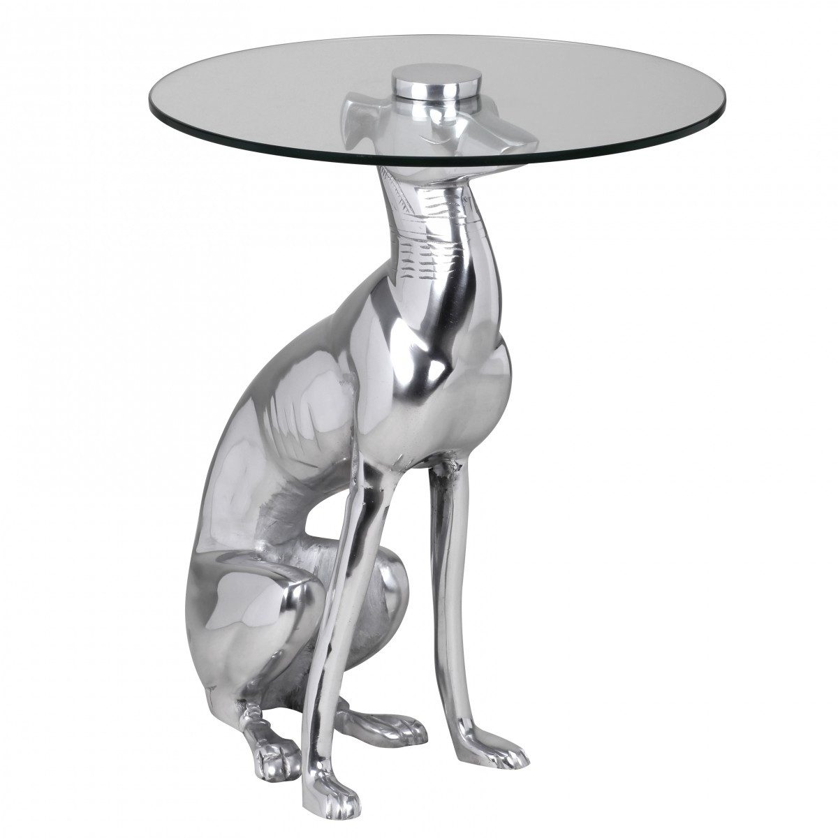 KADIMA DESIGN Beistelltisch Design Deko Beistelltisch Figur DOG aus Aluminium Farbe Silber