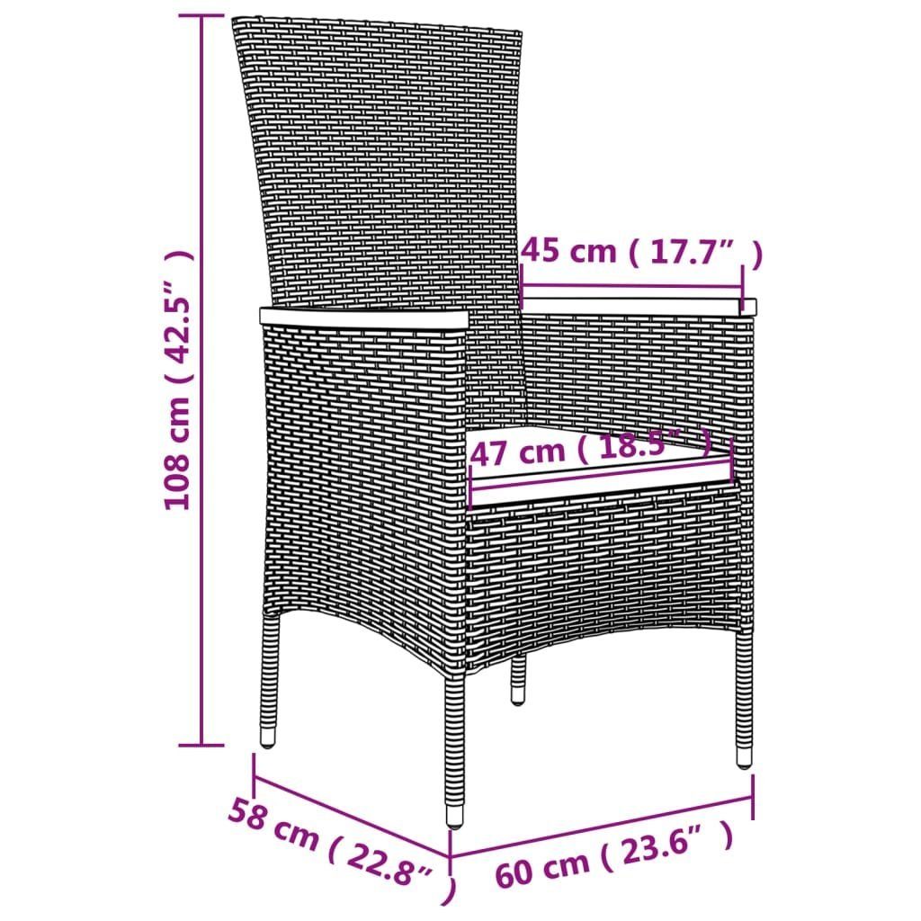 Rattan 3-tlg. mit Gartenstuhl St) (3 Poly vidaXL Kissen Garten-Essgruppe Schwarz