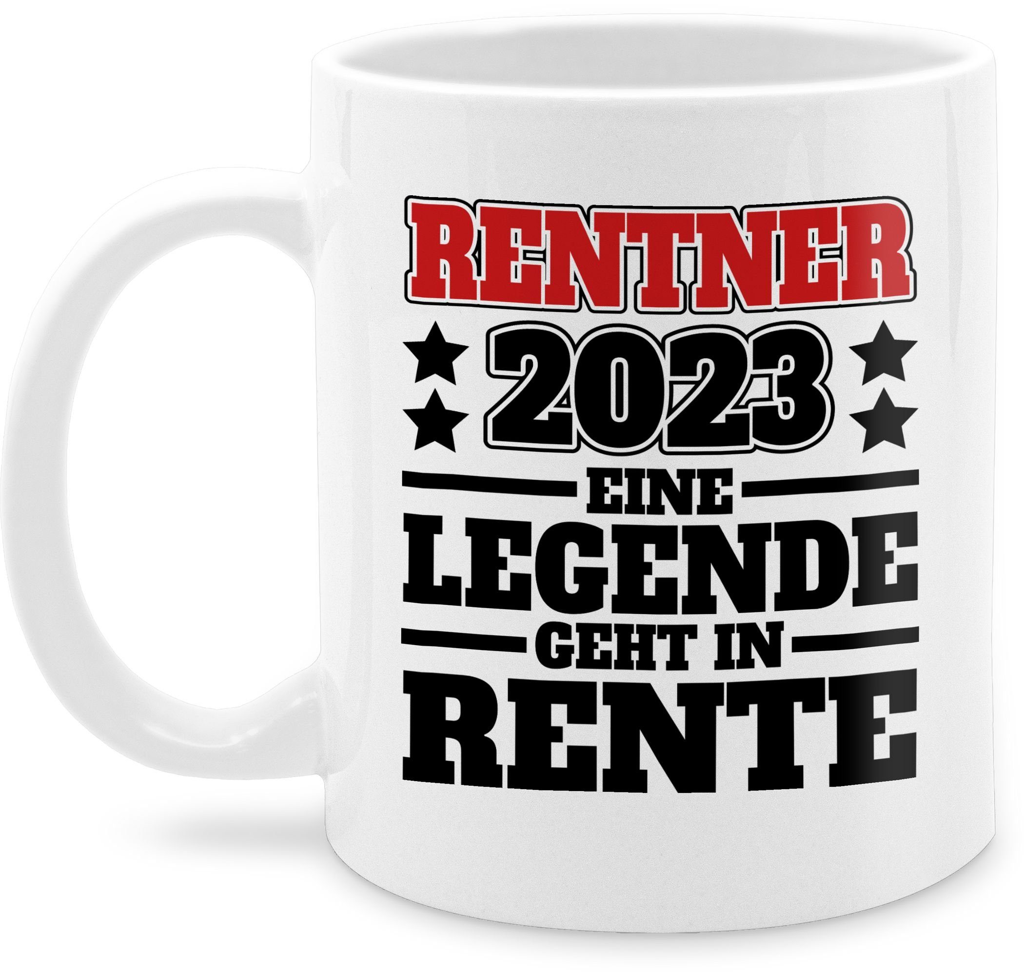 Shirtracer Tasse Rentner 2023 Eine Legende geht in den Ruhestand - schwarz/rot, Keramik, Rente Geschenk Kaffeetasse 2 Weiß