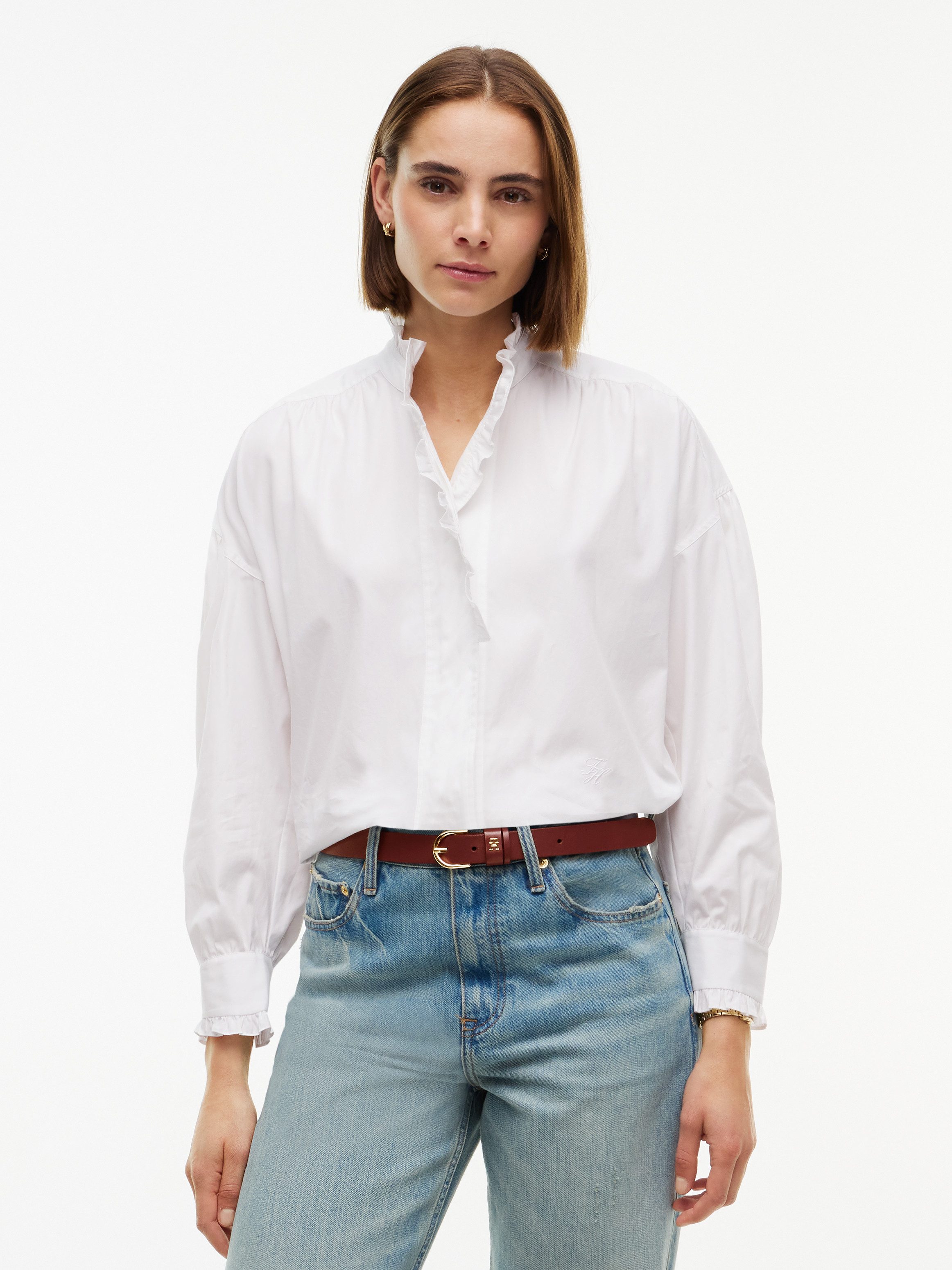 Tommy Hilfiger Langarmbluse POPLIN BLOUSE WITH RUFFLES Baumwolle, mit Rüschen Detail