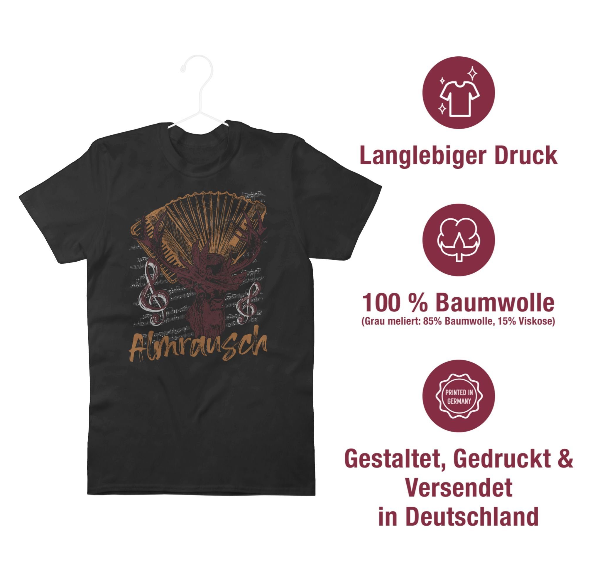 Shirtracer T-Shirt Oktoberfest Herren für Schwarz Almrausch Mode Almerer Tradition Hirsch Alpen 01