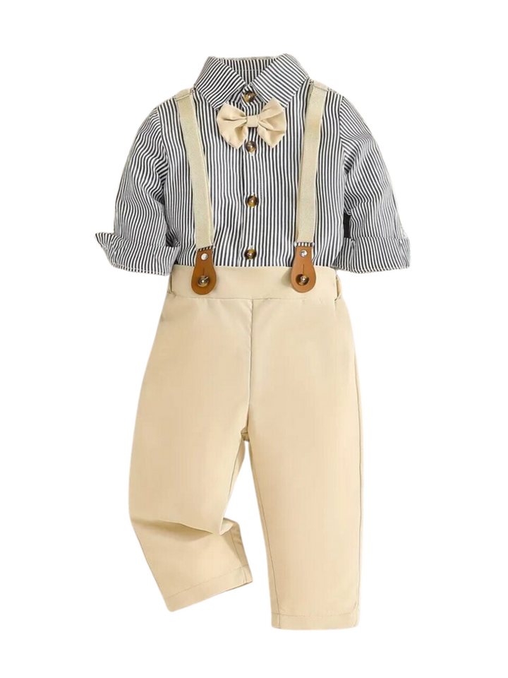 Matissa & Dad Hemd & Hose Fotoshooting Hosenträger Set Hemd und Hose mit  Fliege für Kleinkinder