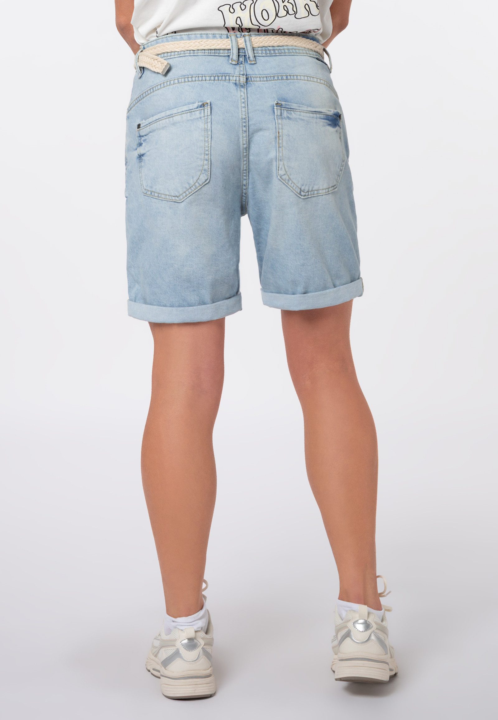 SUBLEVEL Jeansbermudas Damen Denim Bermuda mit Gürtel Sommerhose, Denim Bermuda, Shorts mit Gürtel